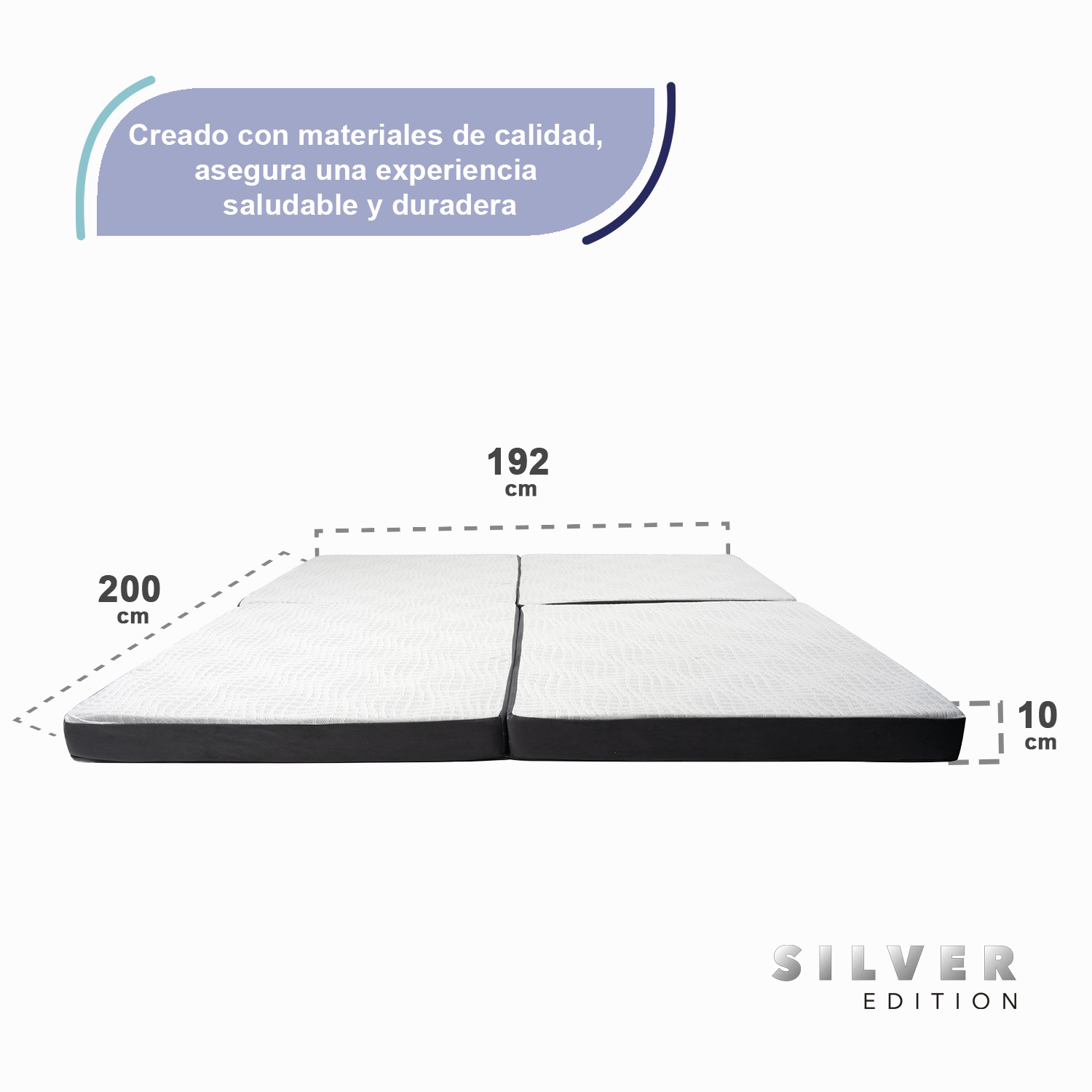 SILVER EDITION Colchón King Size Plegable Colchón Para Visitas o Viajes King Size  Blanco con Gris Medidas 192 x 200 x 10 cm