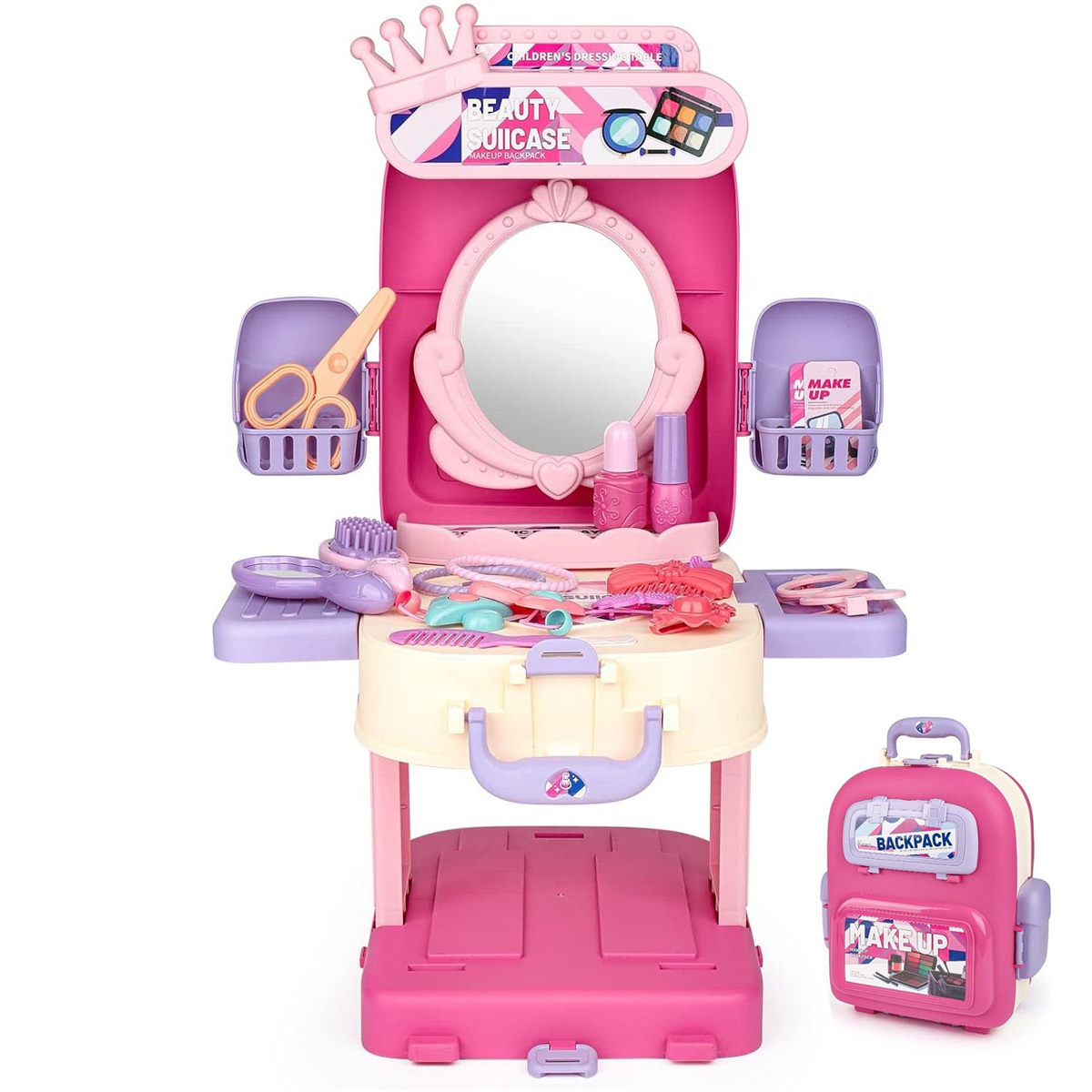 Maleta Mochila 3 en 1 Juguete Set de Belleza Portatil Infantil Rosa