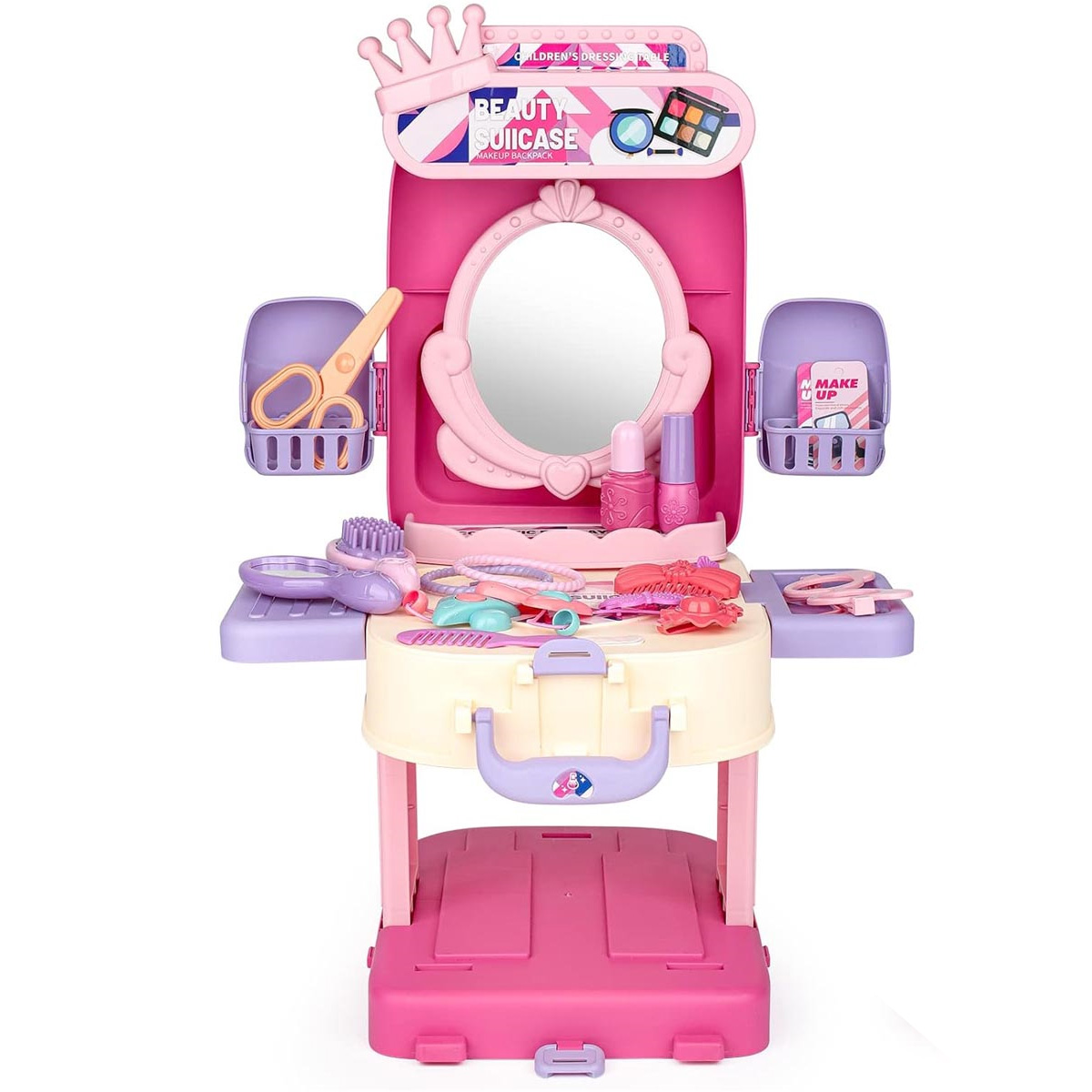Maleta Mochila 3 en 1 Juguete Set de Belleza Portatil Infantil Rosa