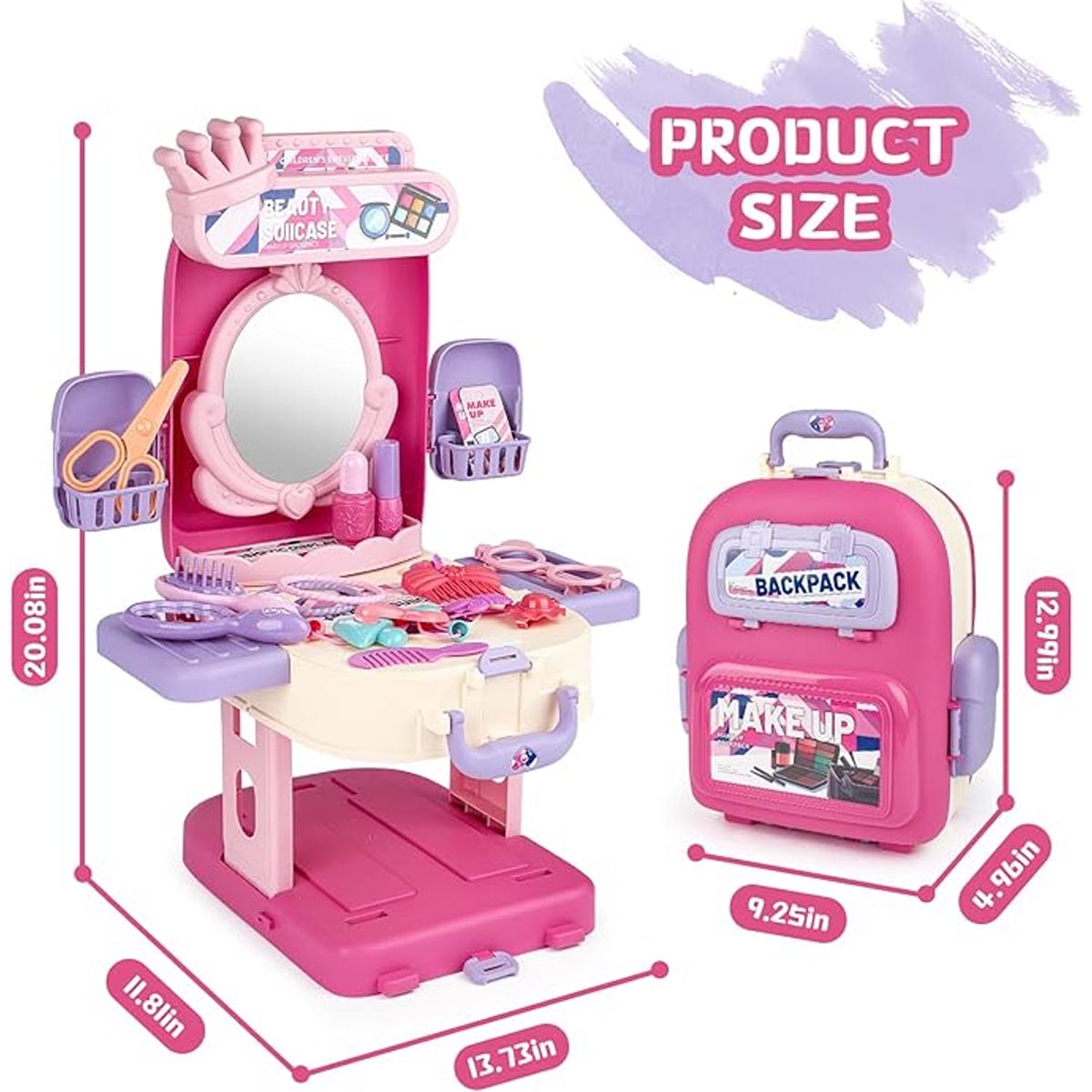 Maleta Mochila 3 en 1 Juguete Set de Belleza Portatil Infantil Rosa