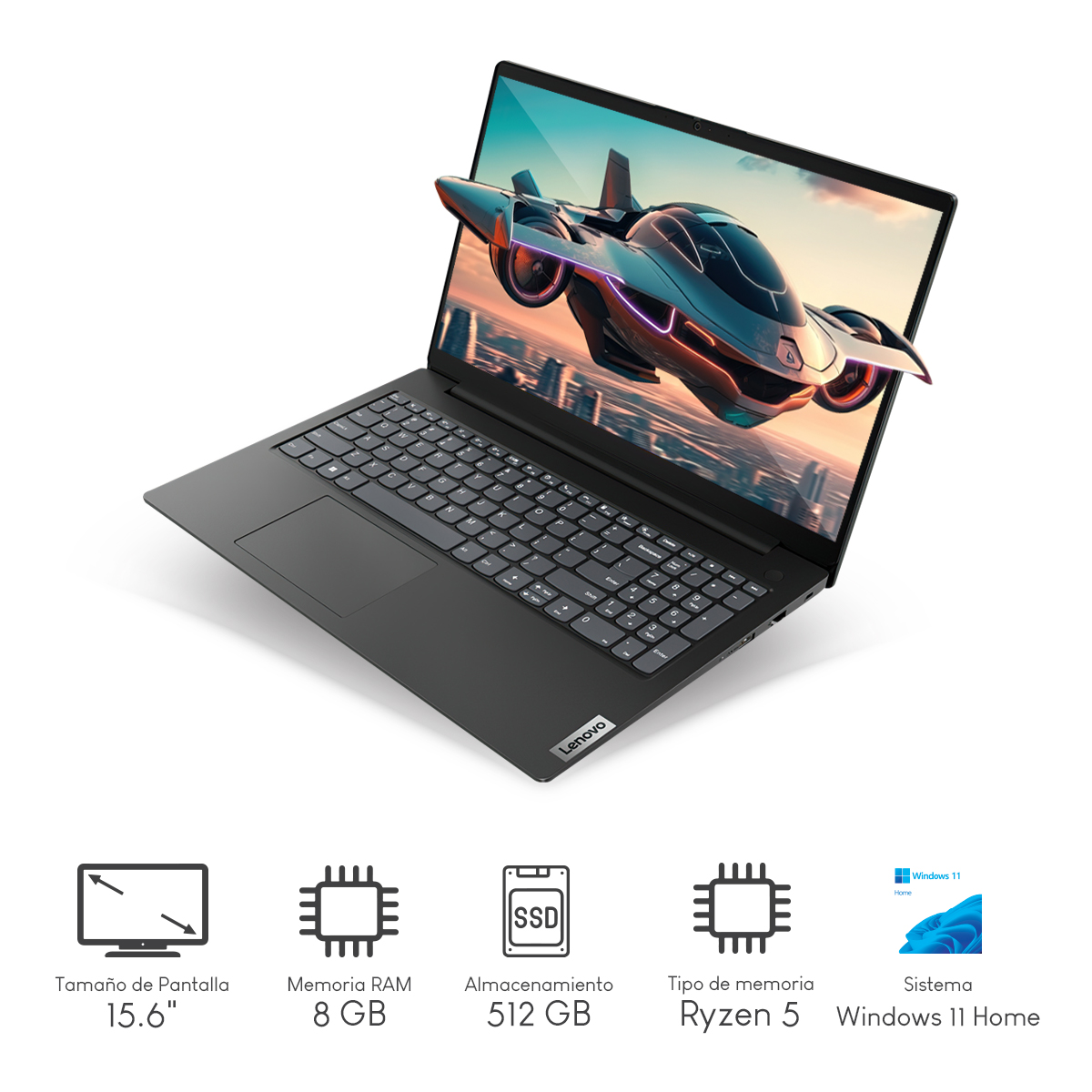 Laptop Lenovo V15 G4 amn amd Ryzen 5-7520U 8GB 512GB ssd 15.6Pulg fhd W11H pl Busimess Black