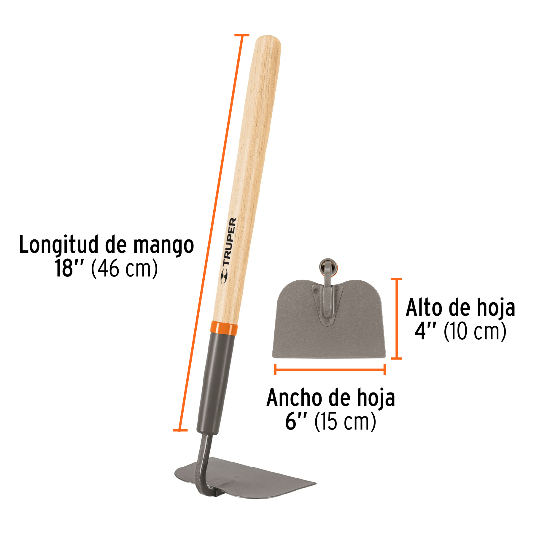 AZADÓN JARDINERO TOMATERO CORTO, MANGO 18", TRUPER 10562