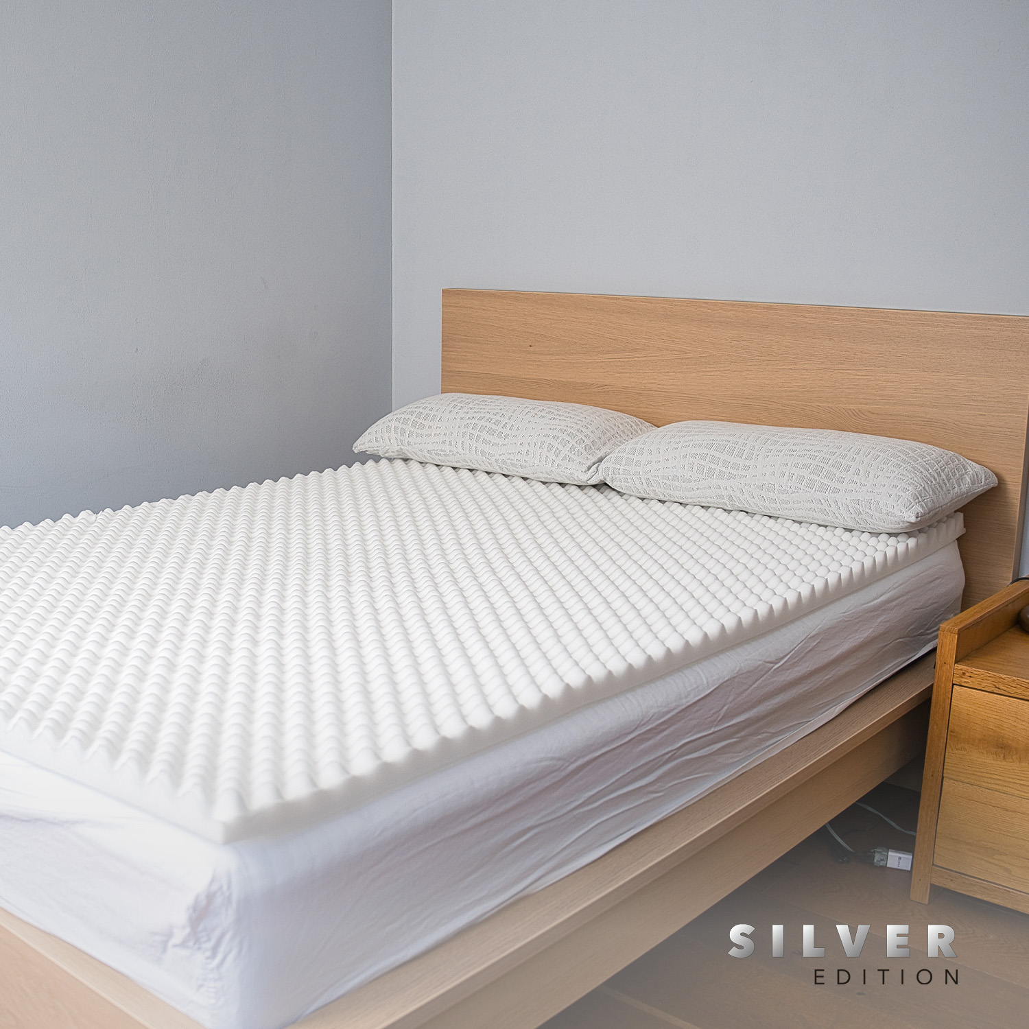 SILVER EDITION Colchoneta Sobrecolchón  Cómoda y Súper Suave  Con Ondas de Masaje Individual  190 x 100 x 3 cm  Blanca