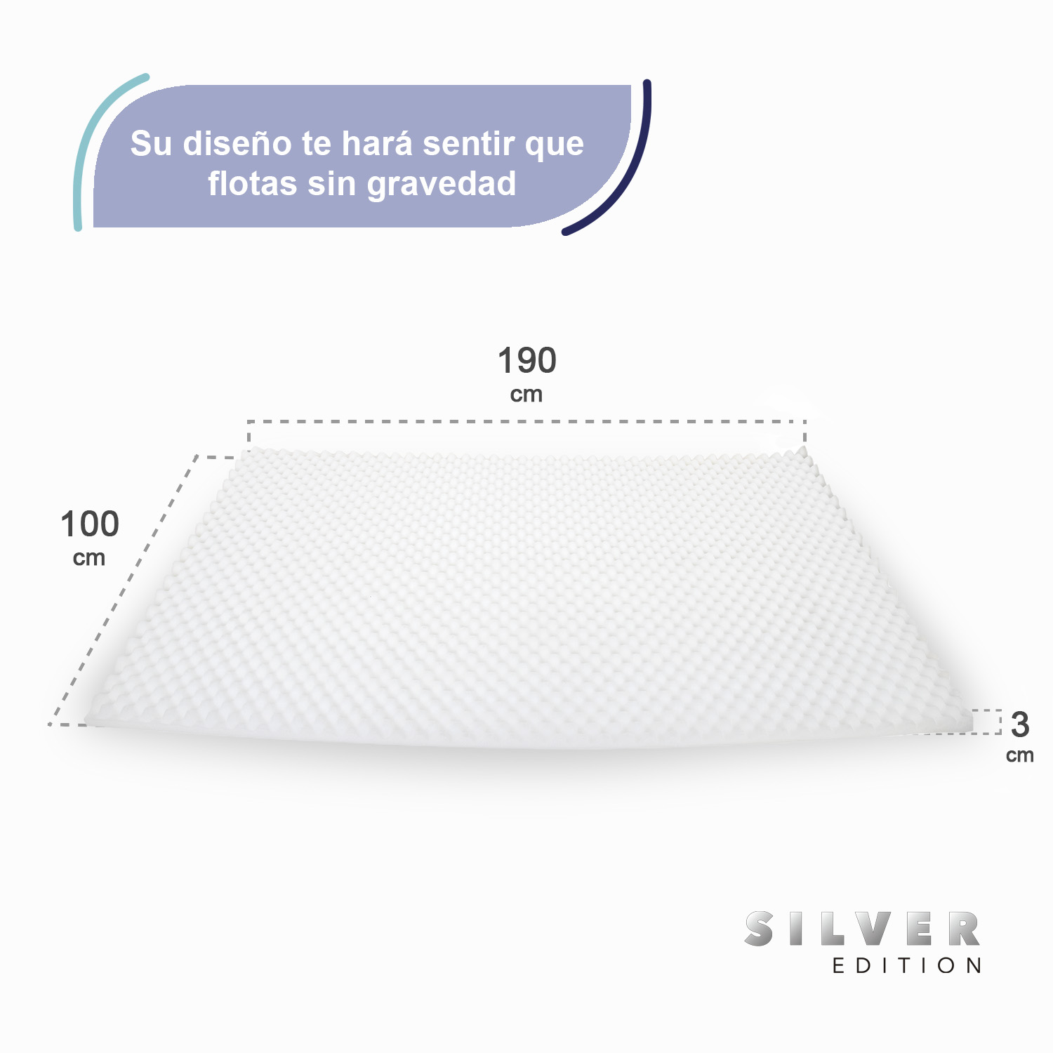 SILVER EDITION Colchoneta Sobrecolchón  Cómoda y Súper Suave  Con Ondas de Masaje Individual  190 x 100 x 3 cm  Blanca