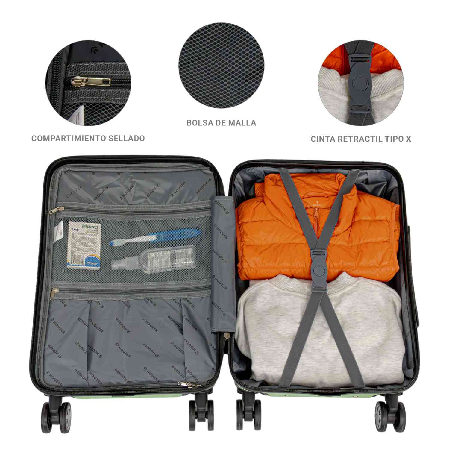 Set Kit 2 Maletas 21  Y 18  Viaje 4 Ruedas 360 Doble Llanta Verde