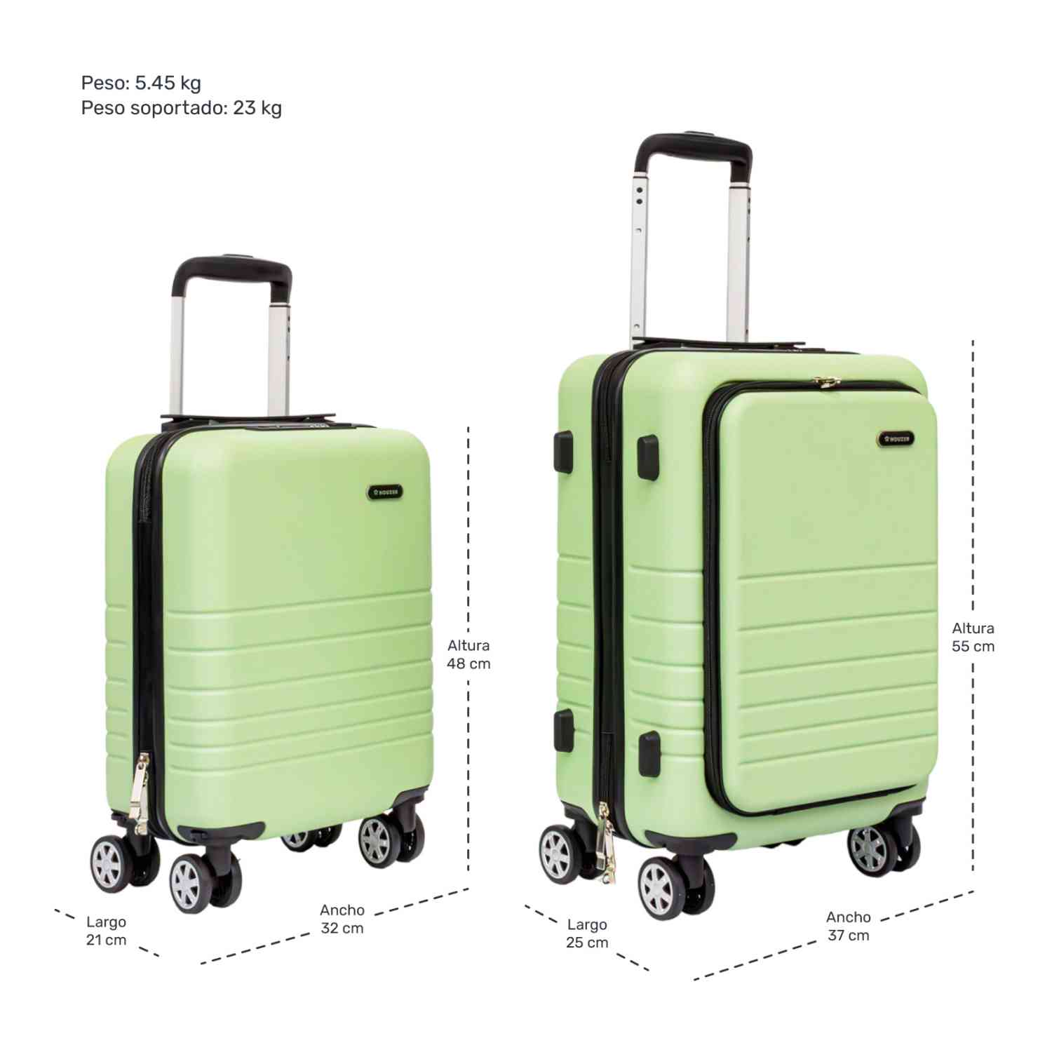 Set Kit 2 Maletas 21  Y 18  Viaje 4 Ruedas 360 Doble Llanta Verde
