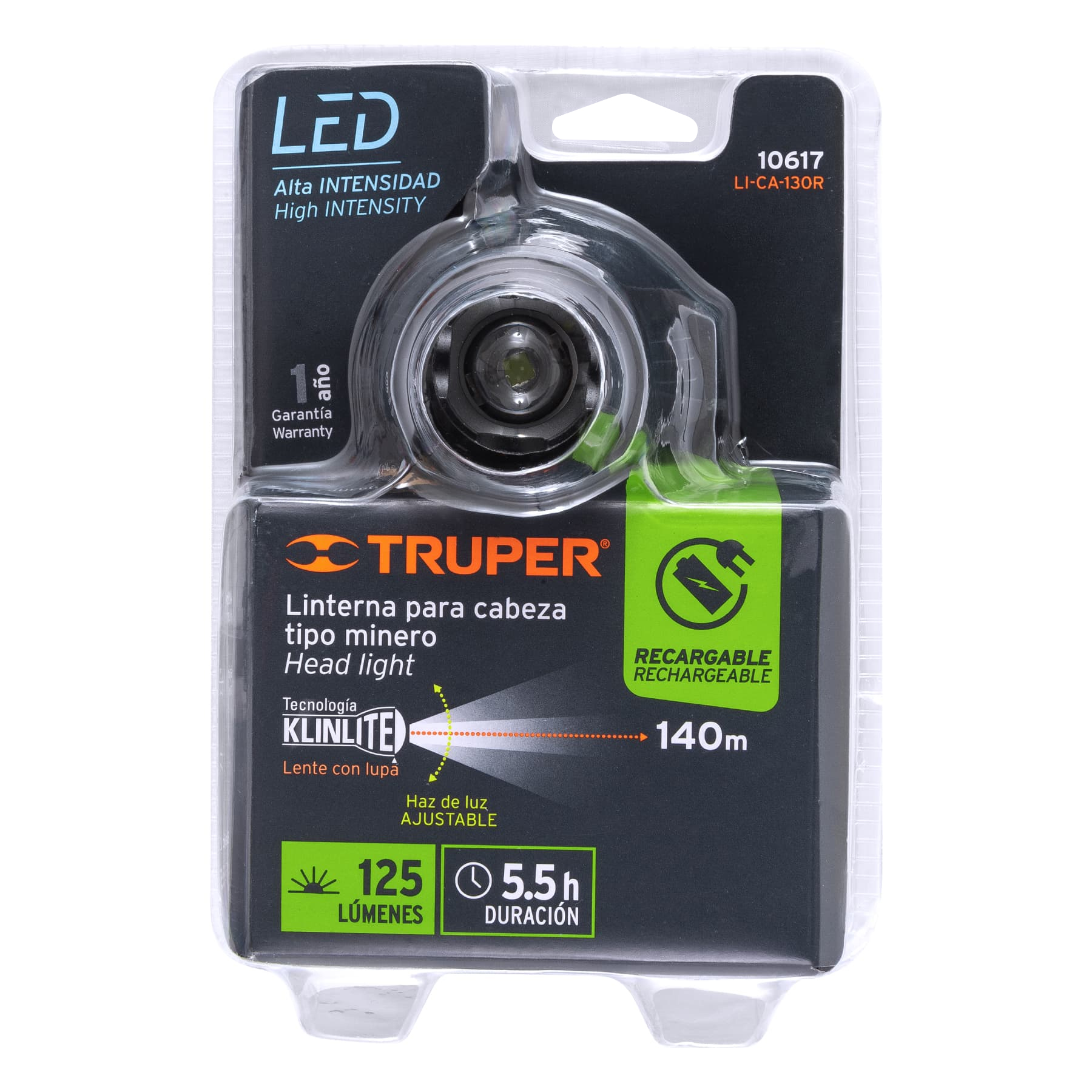 LINTERNA DE MINERO 1 LED 125 LM RECARGABLE, TRUPER 10617