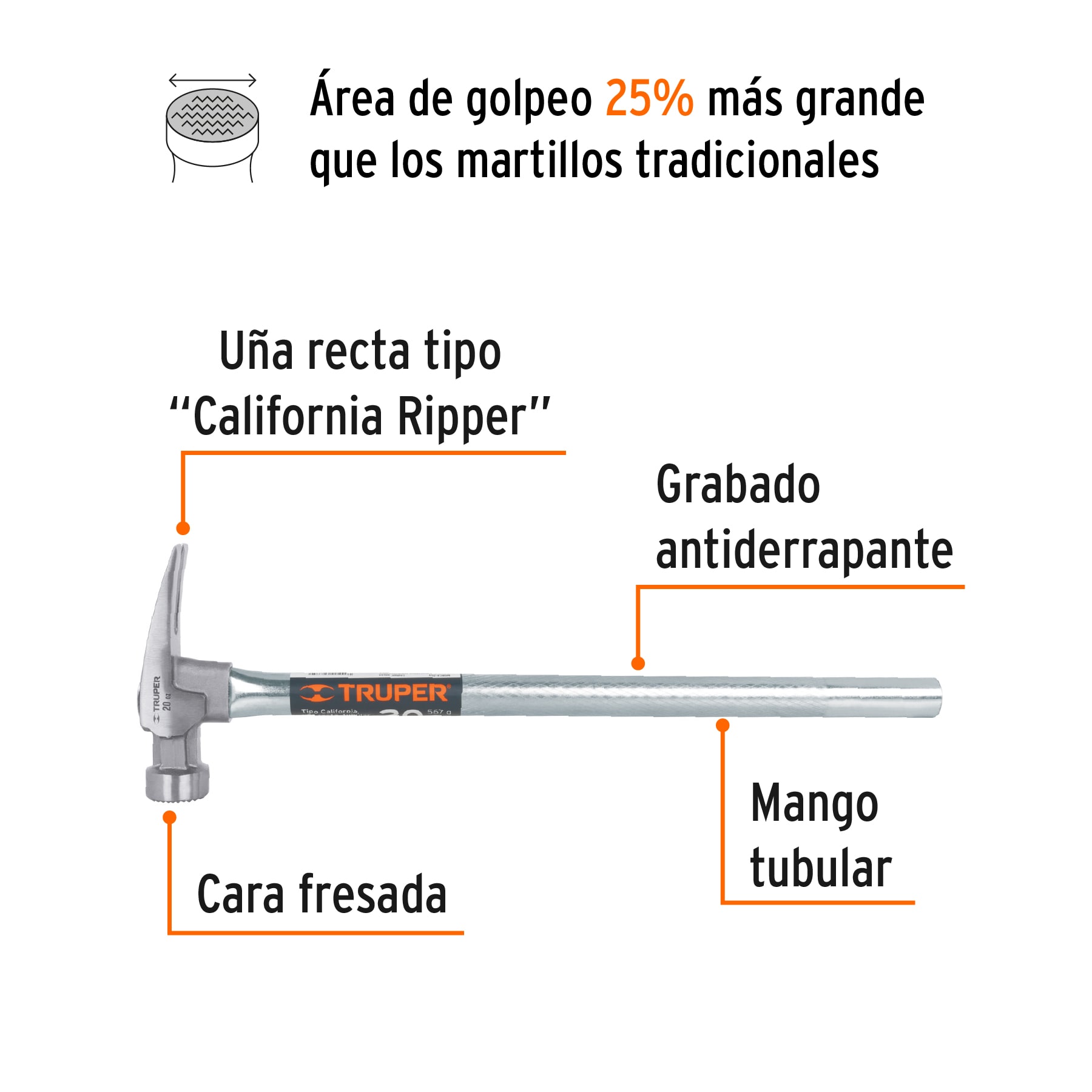 MARTILLO TUBULAR 20 OZ UÑA CALIFORNIA RIPPER, CARA FRESADA TRUPER 10644