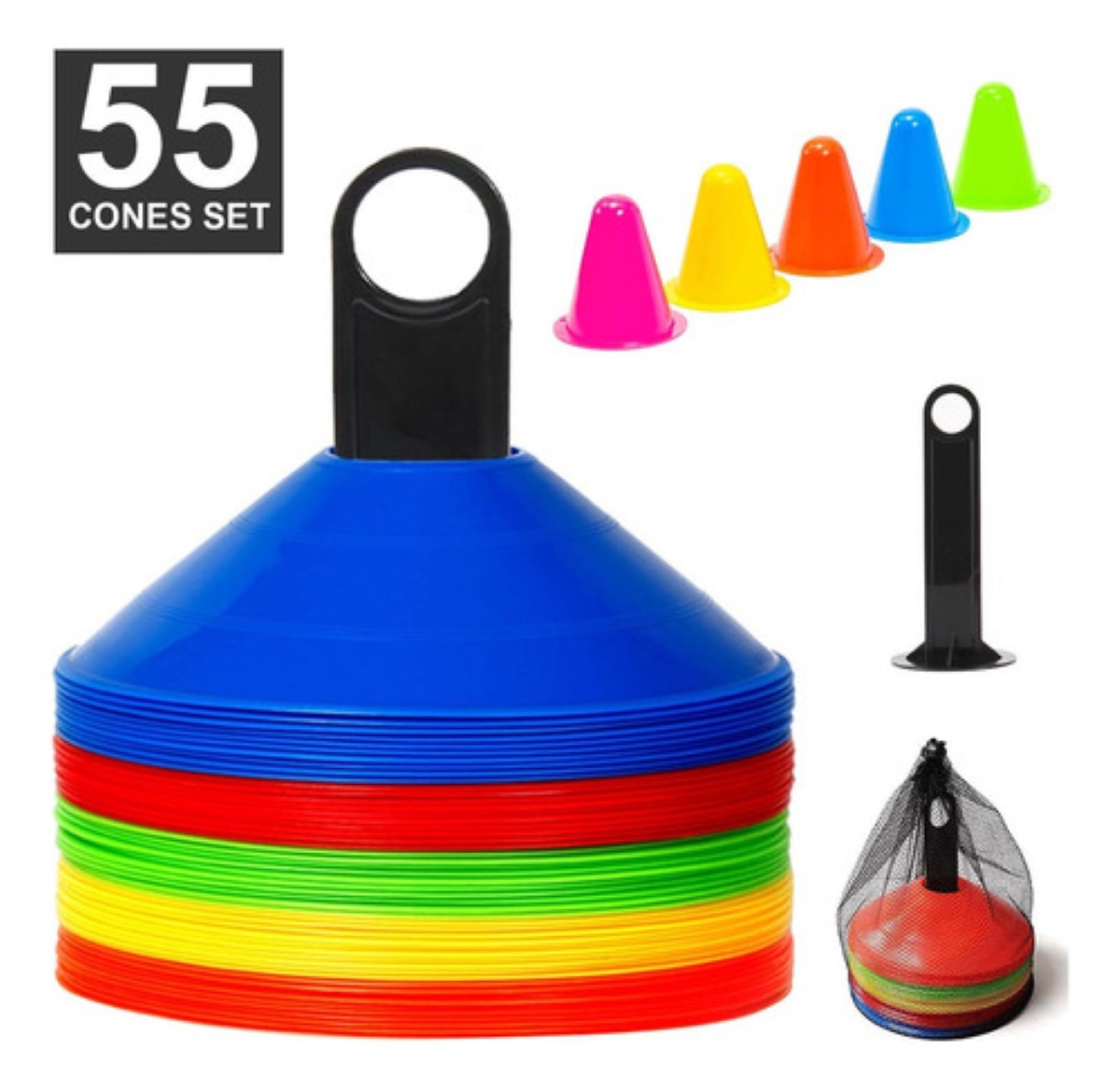 Kit 55 Platos De Entrenamiento Deportivo +porta Platos Conos Multicolor