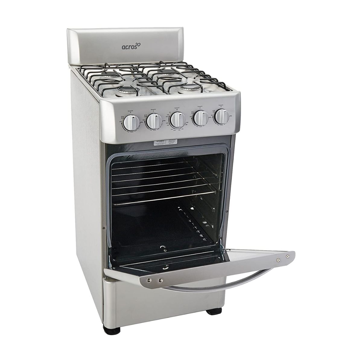 Estufa Acros de Gas de Piso 20 Pulgadas Enc Manual 4 Quemadores Plata 