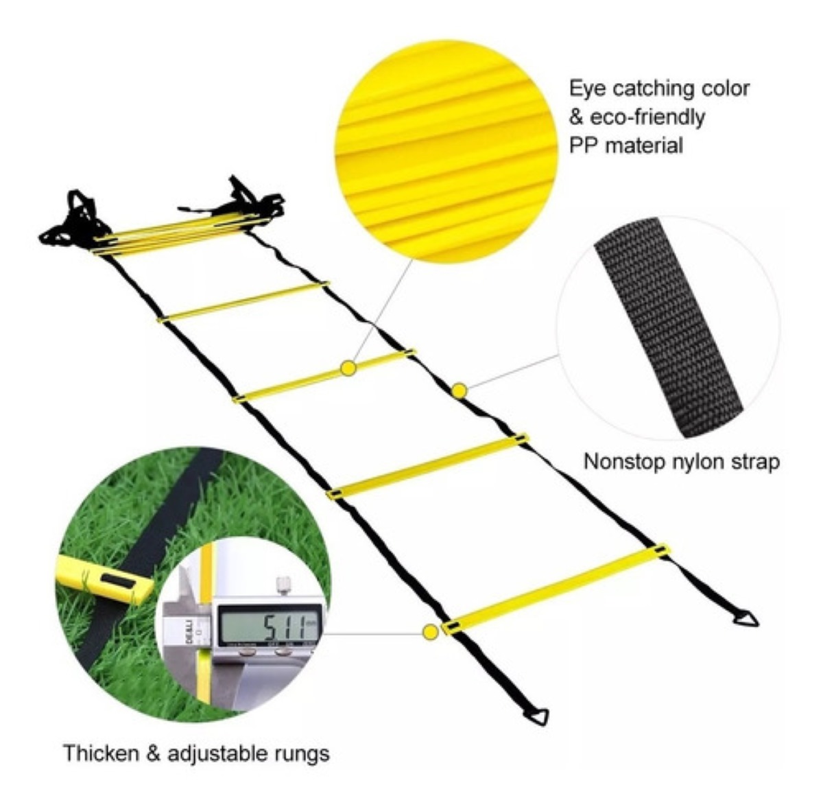 Speed Agilidad Kit De Entrenamiento Escalera + 12 Platos  conos Amarillo