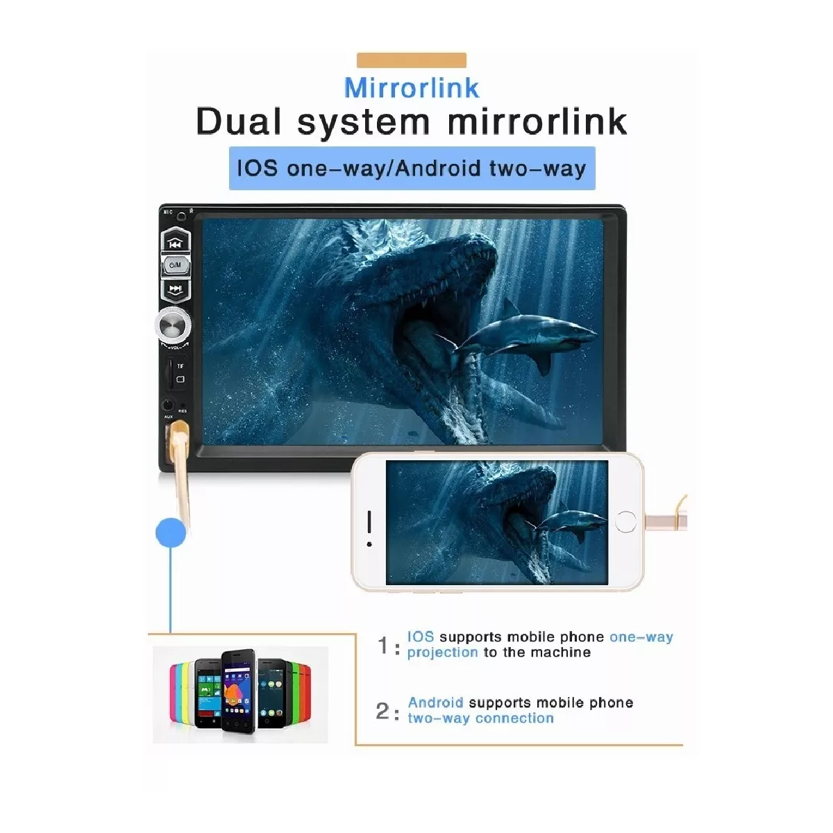 Auto Estéreo 2 Din Espejo Link/control Volante Cámara 12leds