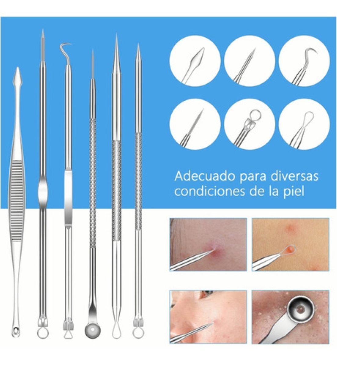 Extractor De Acné Barros Espinillas Puntos Negros Kit 24pcs  Plata 