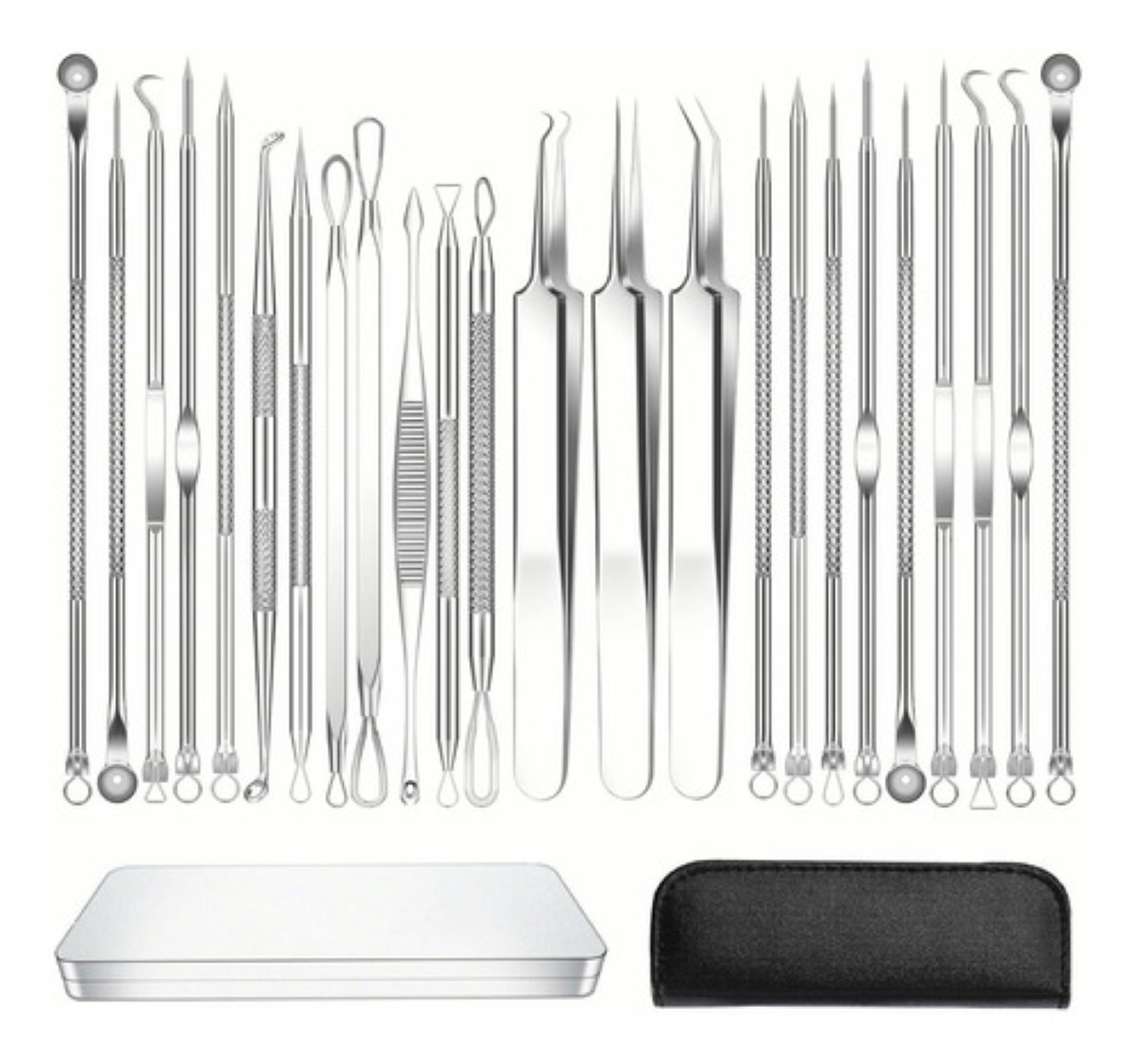 Extractor De Acné Barros Espinillas Puntos Negros Kit 24pcs  Plata 