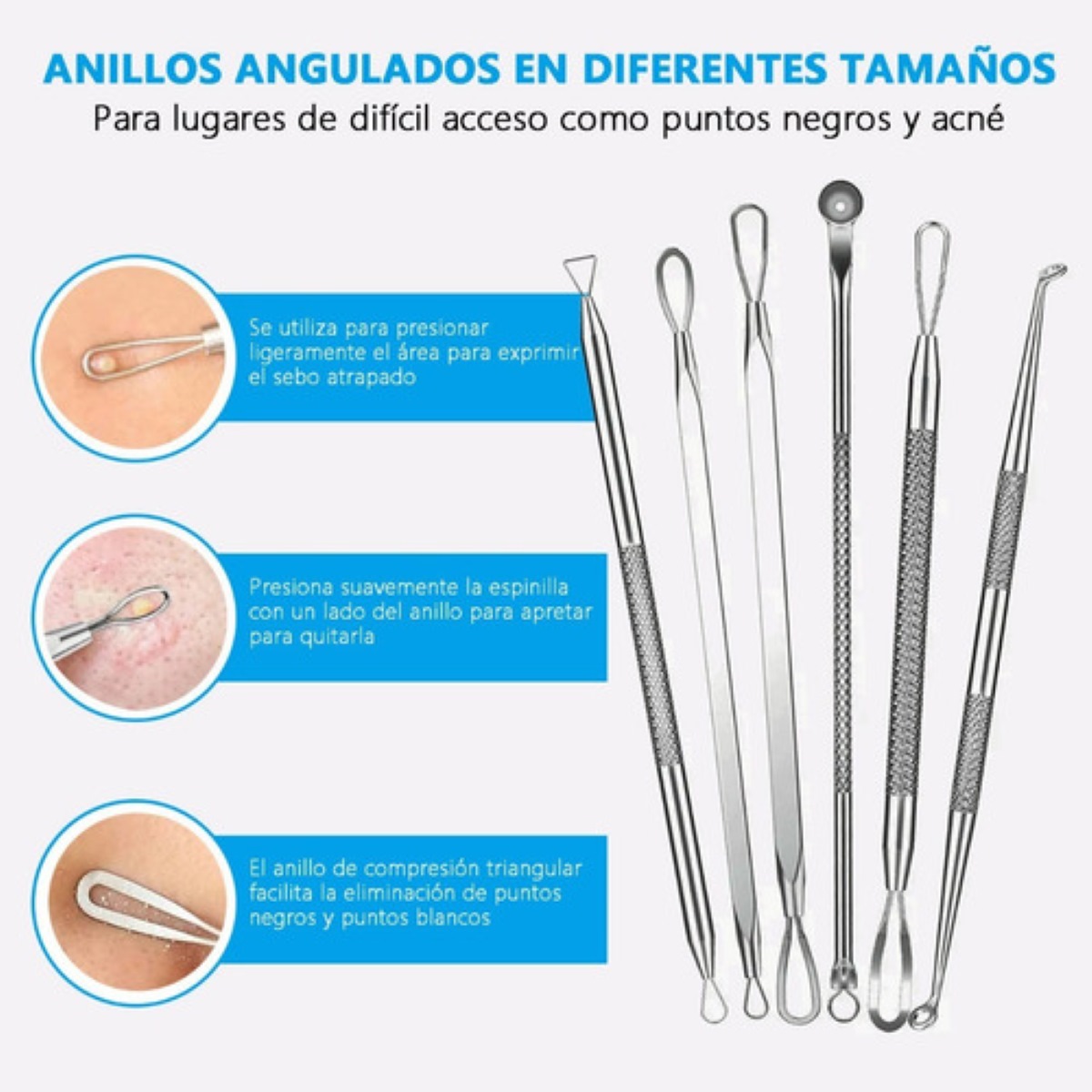 Extractor De Acné Barros Espinillas Puntos Negros Kit 24pcs  Plata 