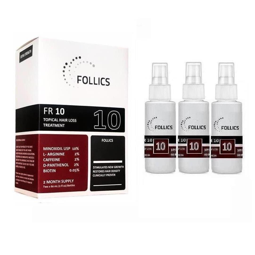 Follics Fr10 MInoxidil 10%  Solucion Capilar 3 Frascos