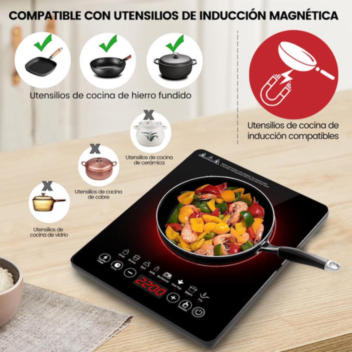 Digital Parrilla Eléctrica Inducción 2200w Control Tactil Negro