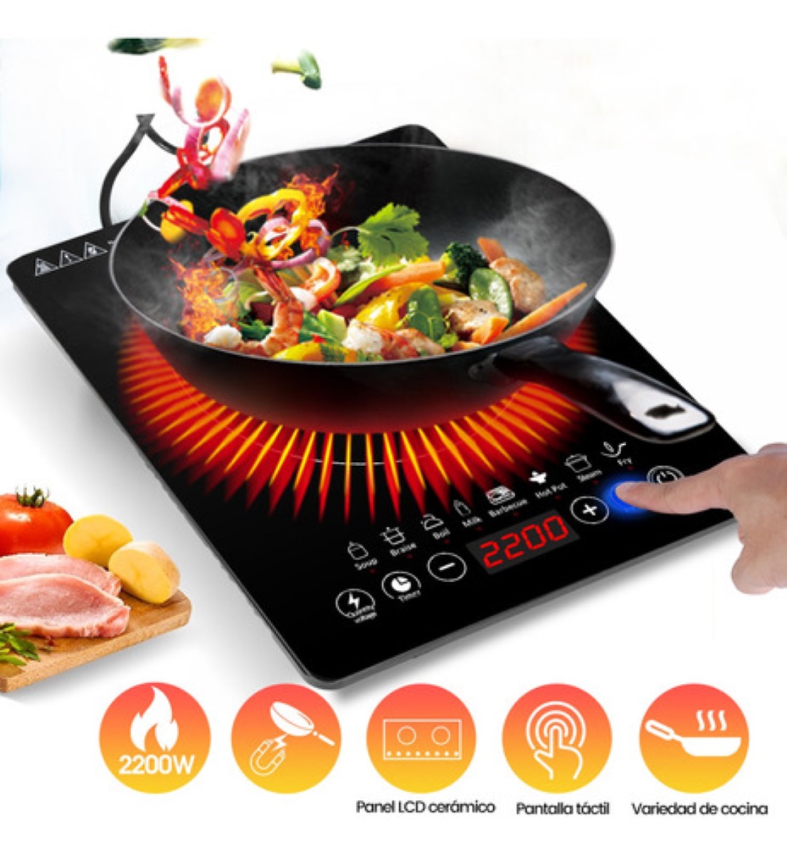 Digital Parrilla Eléctrica Inducción 2200w Control Tactil Negro