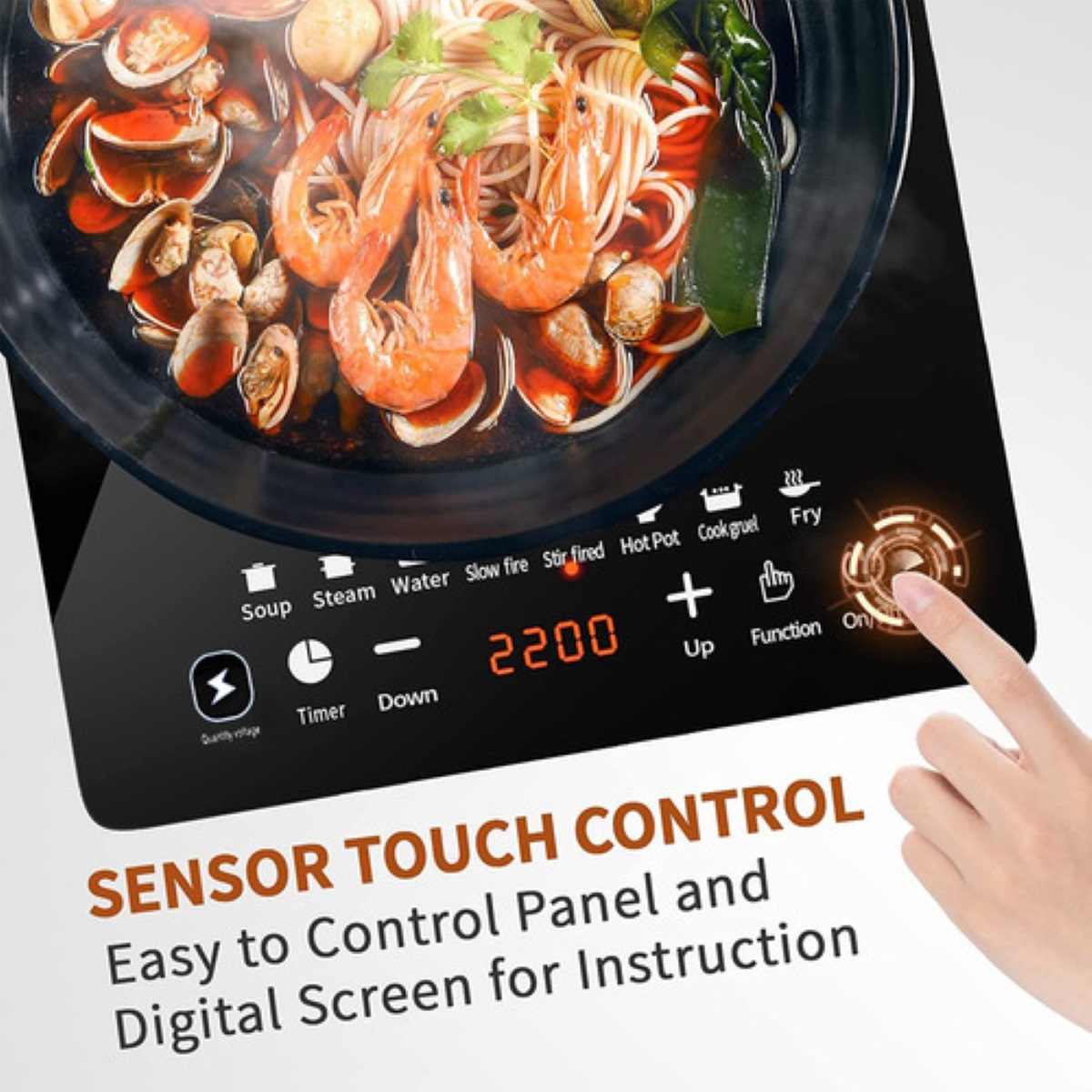 Digital Parrilla Eléctrica Inducción 2200w Control Tactil Negro