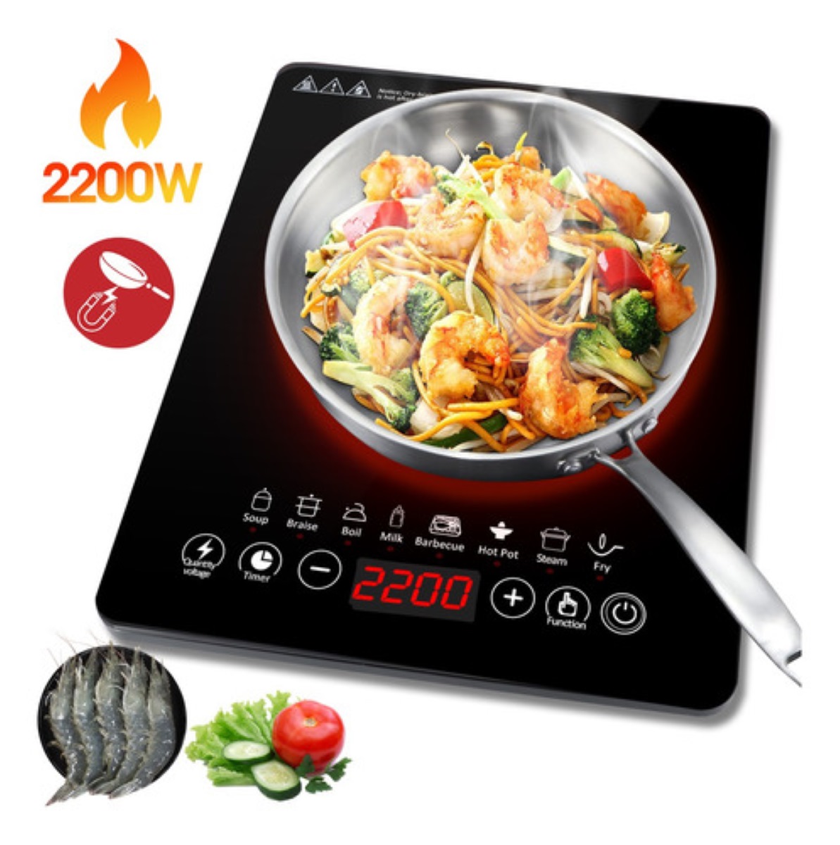 Digital Parrilla Eléctrica Inducción 2200w Control Tactil Negro