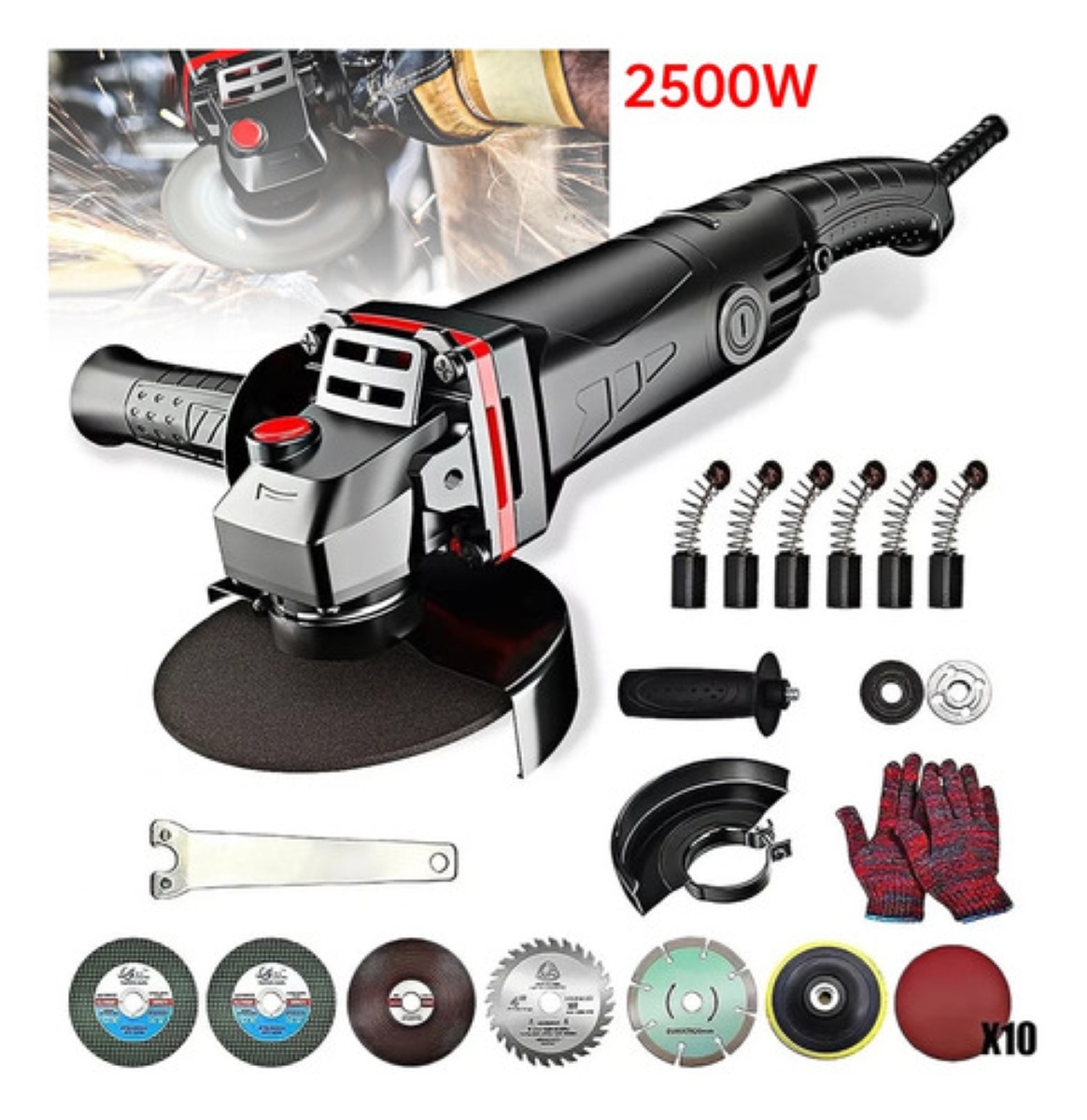 Esmeriladora Angular 2500w 110v Amoladora Angular Para Corte Negro