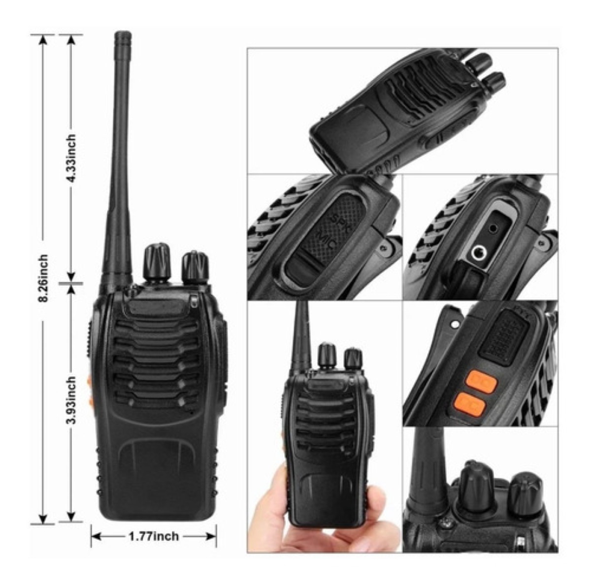 Radio Portátil Radio Walkie-talkie 2 Piezas Negro
