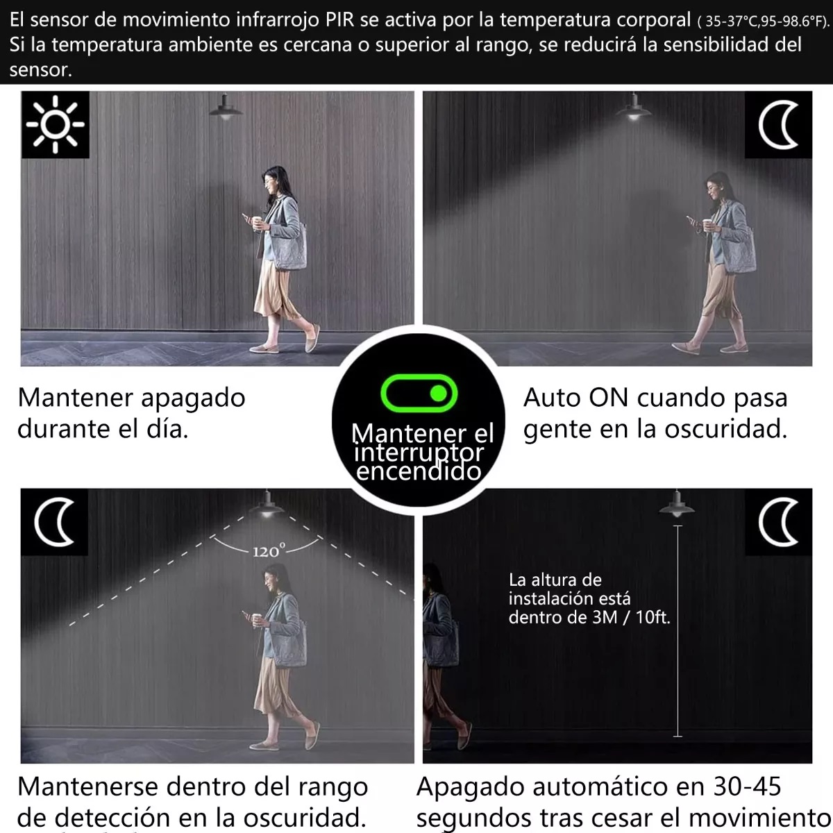 Set 3 Focos Led Ahorrador Con Sensor De Movimiento 9w E27