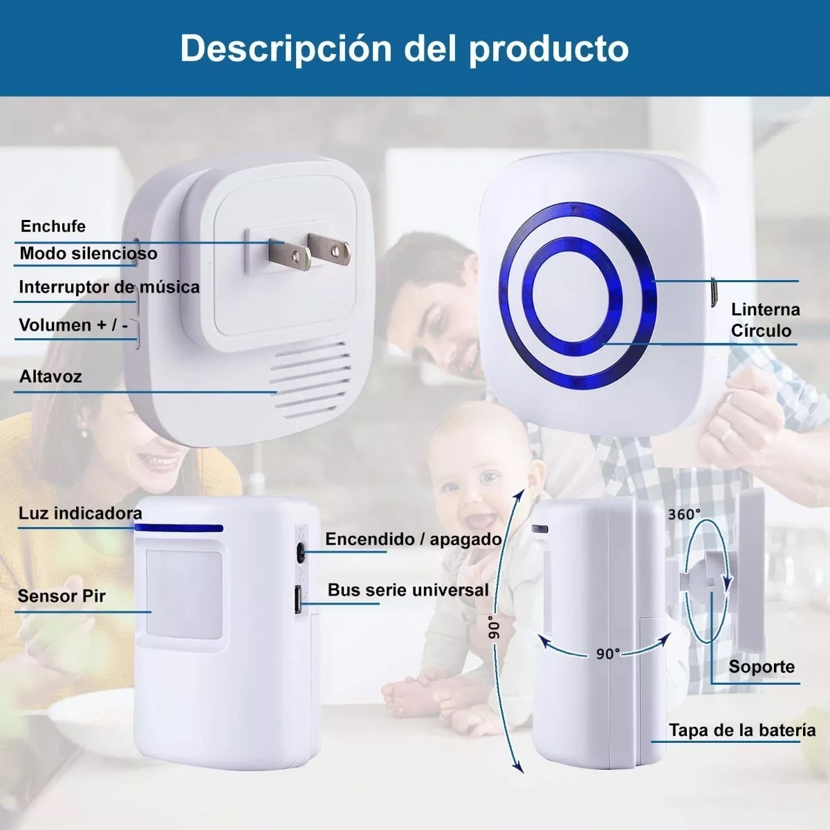 Sensor Detector Movimiento Timbre Con Carillón Inalámbrico