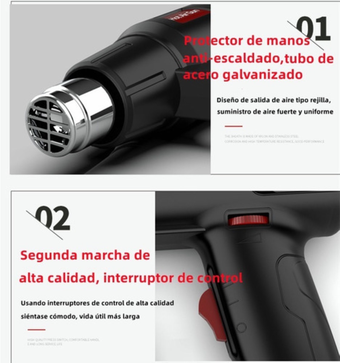 Pistola De Calor De 2000w Temperatura Regulable 4 Boquillas Negro