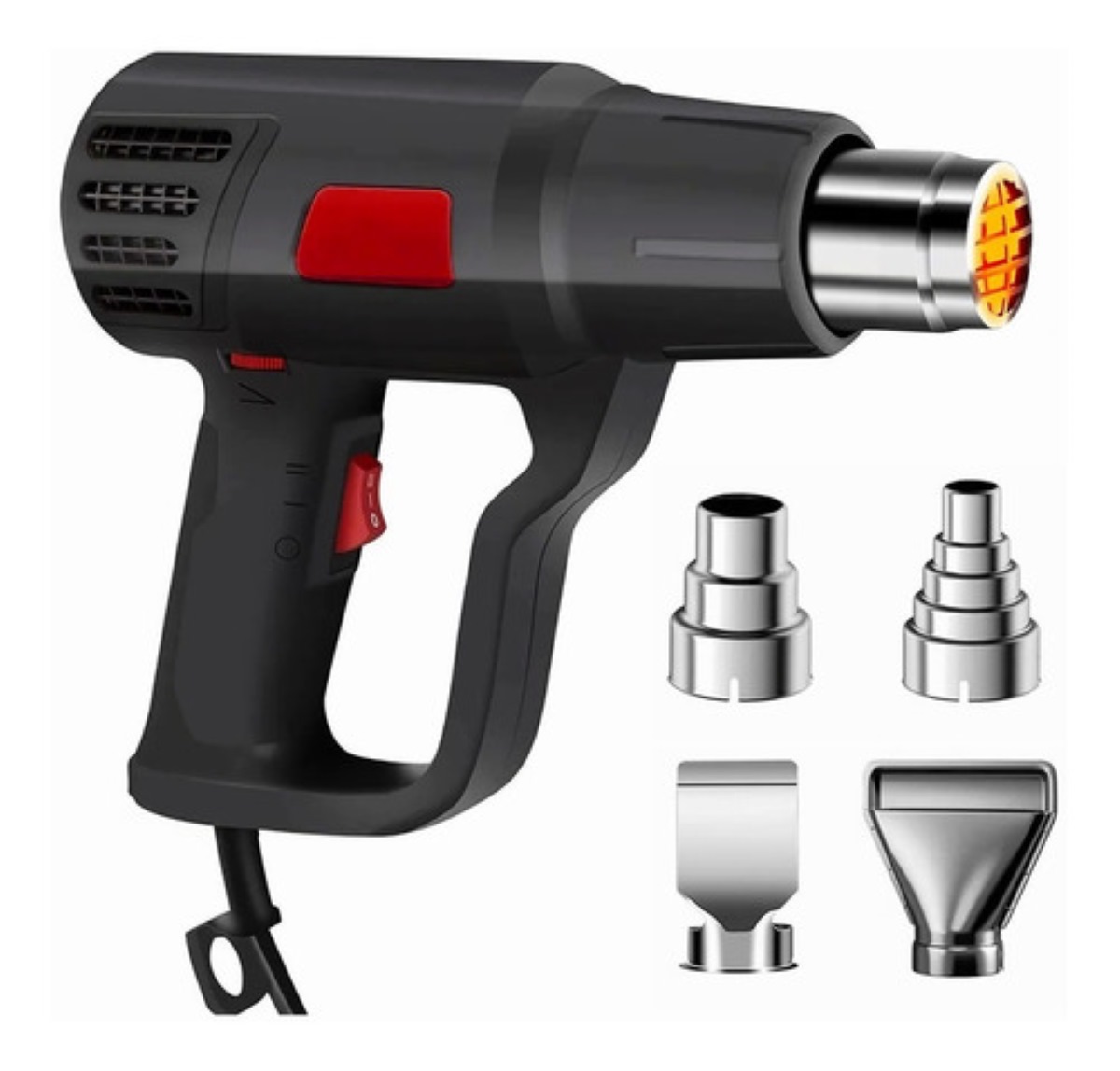 Pistola De Calor De 2000w Temperatura Regulable 4 Boquillas Negro