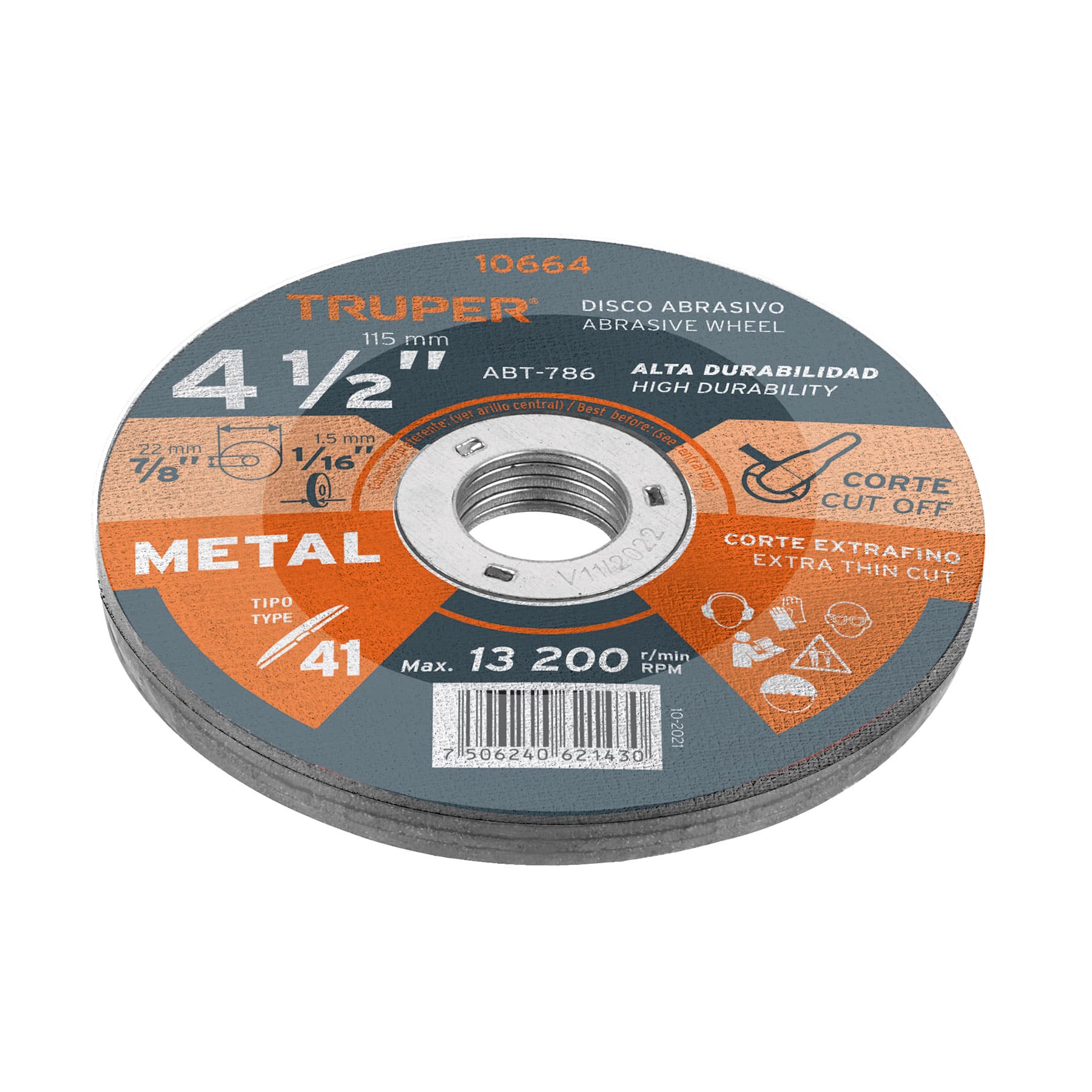 DISCO DE 4-1/2" PARA CORTE DE METAL, TIPO 41, TRUPER 10664