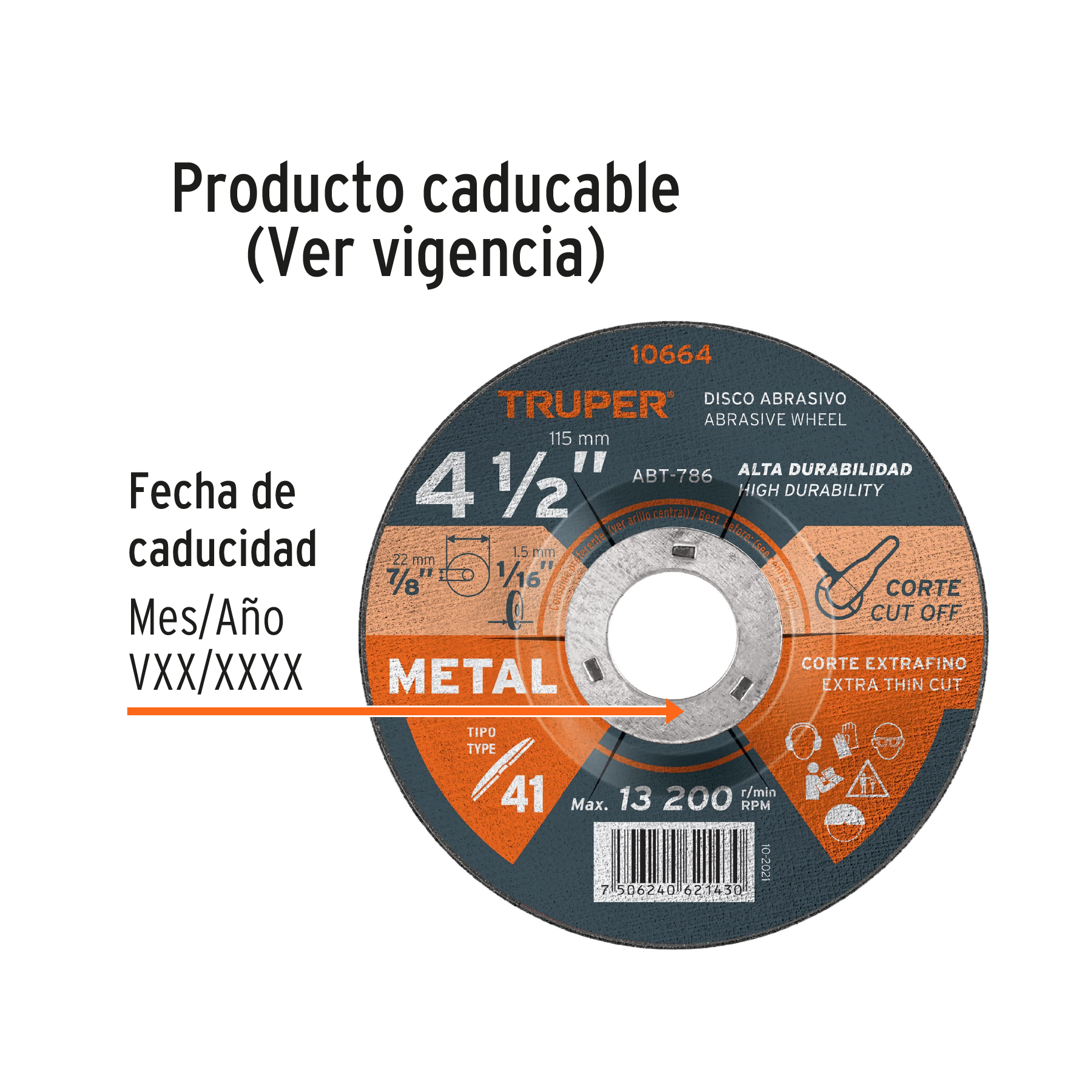 DISCO DE 4-1/2" PARA CORTE DE METAL, TIPO 41, TRUPER 10664