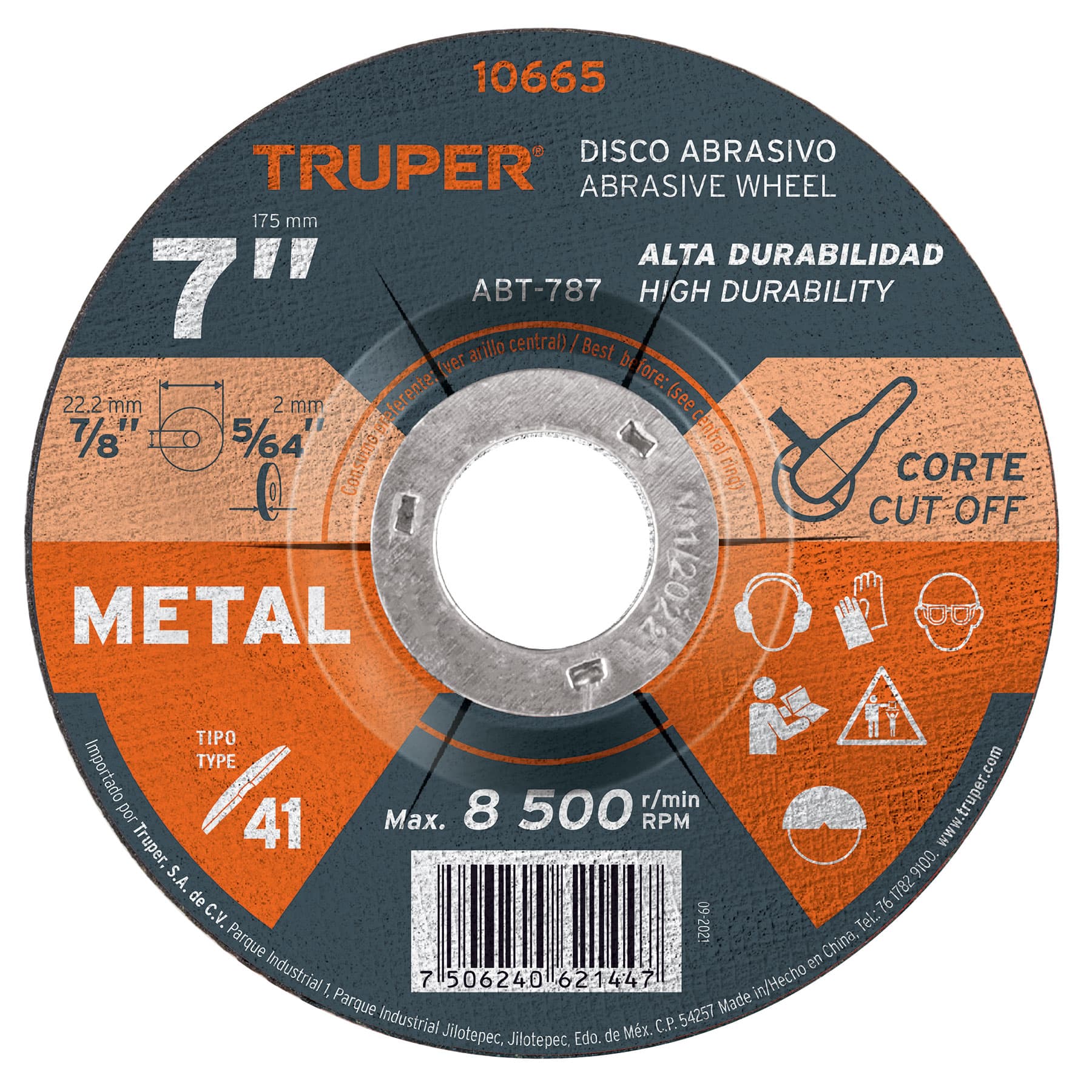 DISCO DE 7" PARA CORTE DE METAL, TIPO 41, TRUPER 10665