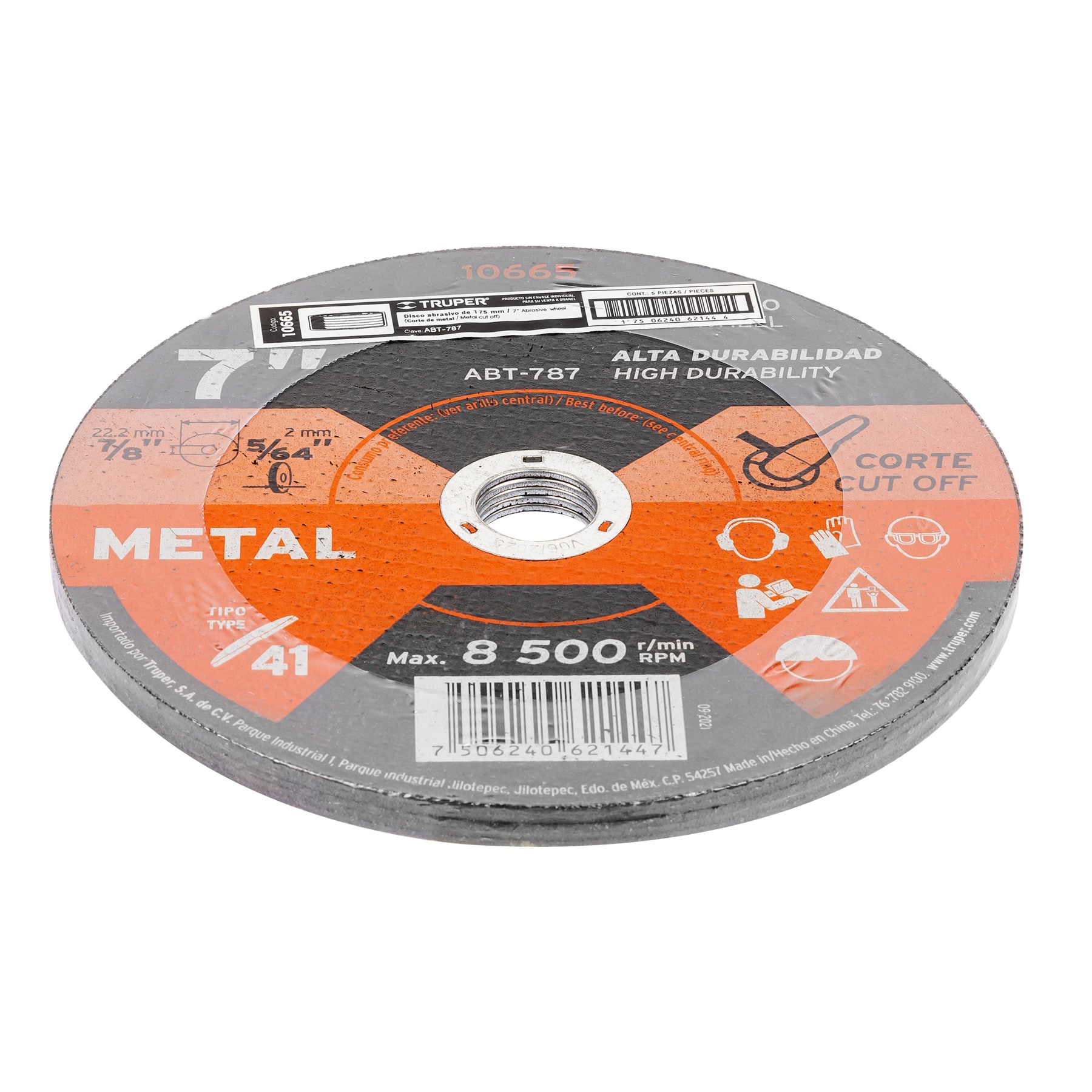 DISCO DE 7" PARA CORTE DE METAL, TIPO 41, TRUPER 10665