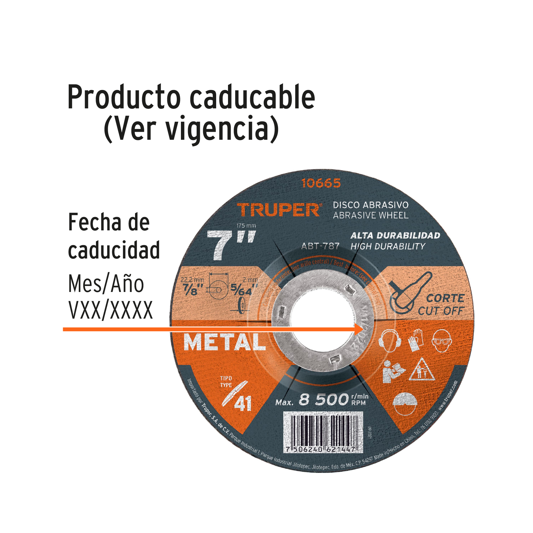 DISCO DE 7" PARA CORTE DE METAL, TIPO 41, TRUPER 10665
