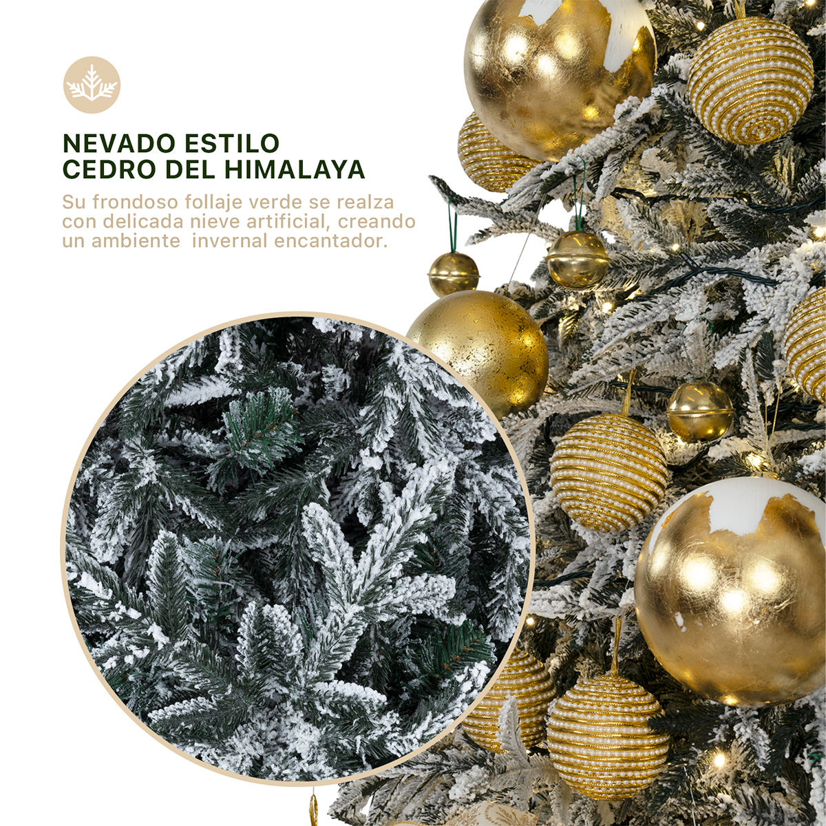 Árbol de Navidad Nevado Pino Navideño 2.2m 1300 Ramas - Verde Para ESQUIMAL