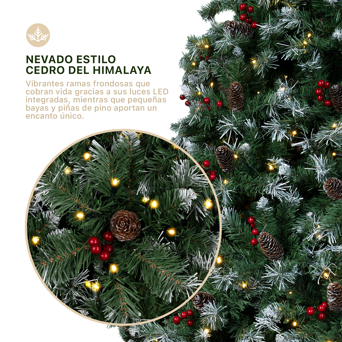 Árbol de Navidad Nevado Con Bayas Y Luces Led 1.8m - Verde para ESQUIMAL