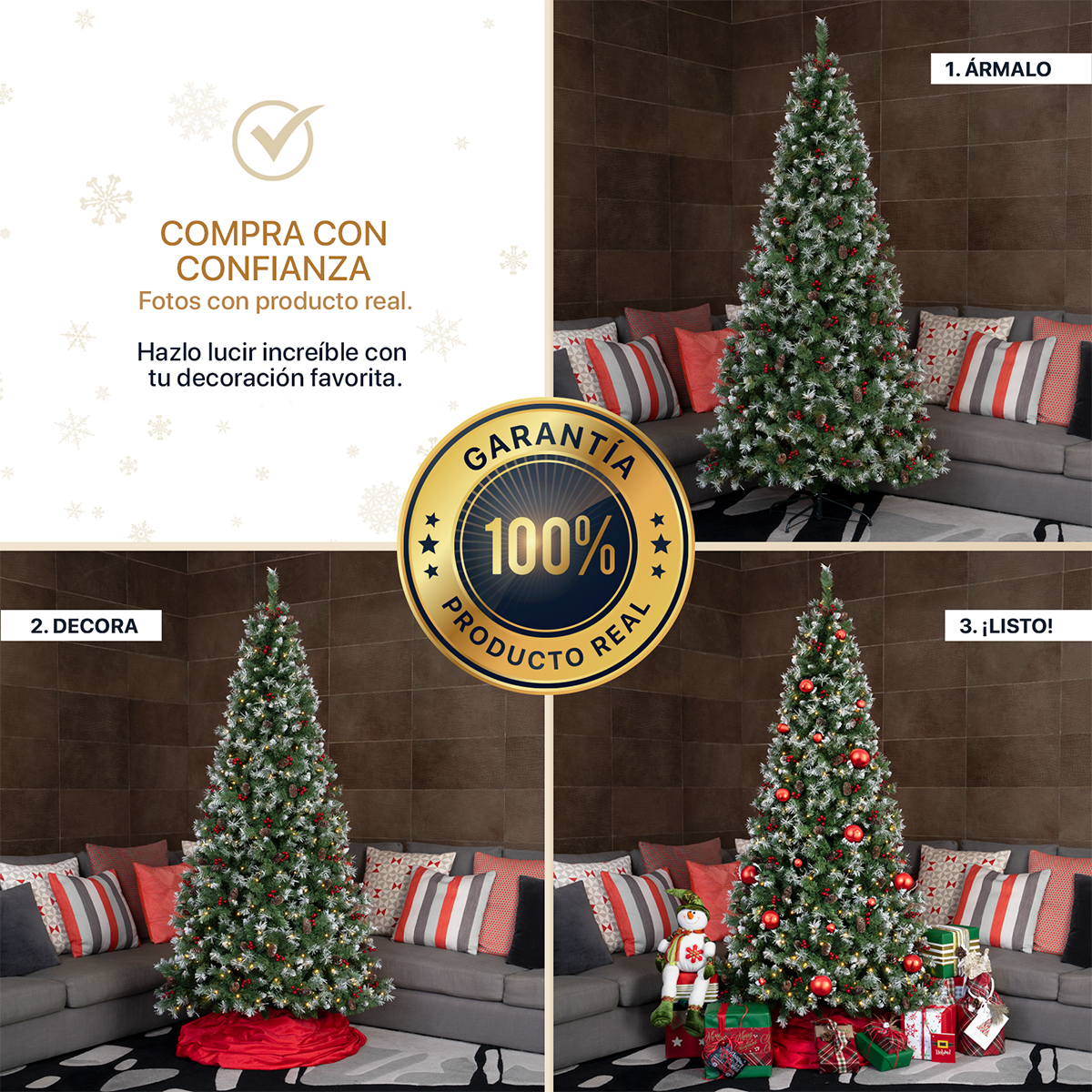 Árbol de Navidad Nevado Con Bayas Y Luces Led 1.8m - Verde para ESQUIMAL