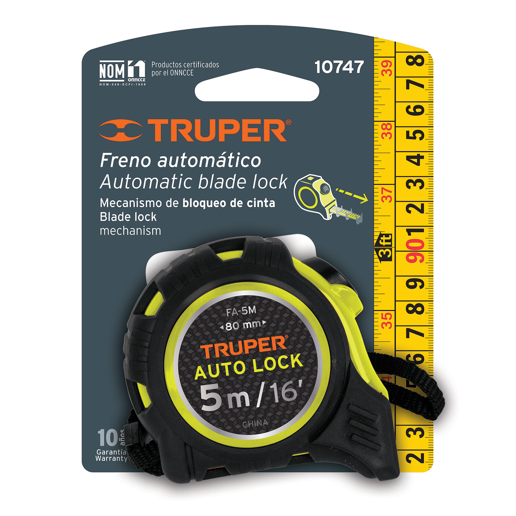 FLEXÓMETRO AUTO-LOCK CONTRA IMPACTOS 5 M CINTA 19 MM TRUPER 10747