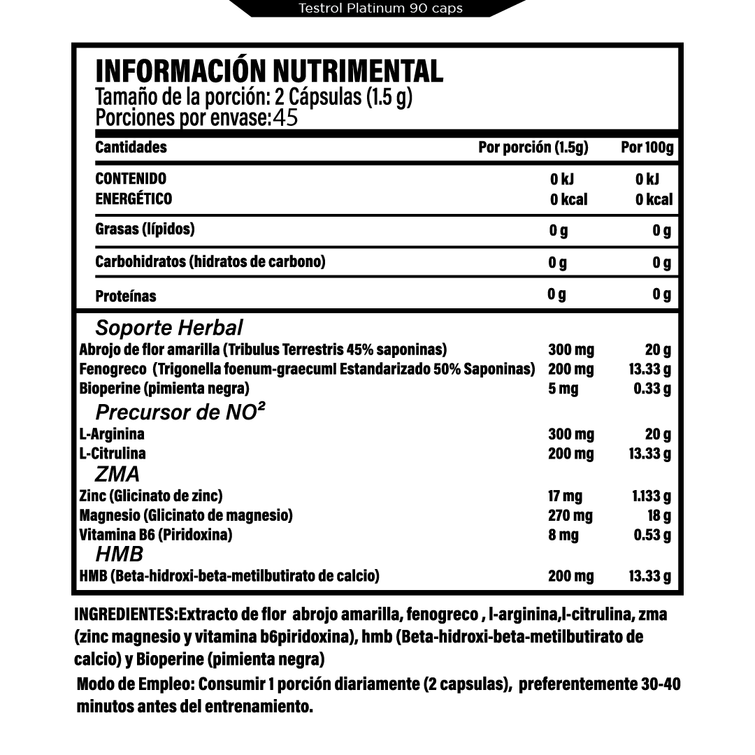 Testrol Platinum 90 cápsulas