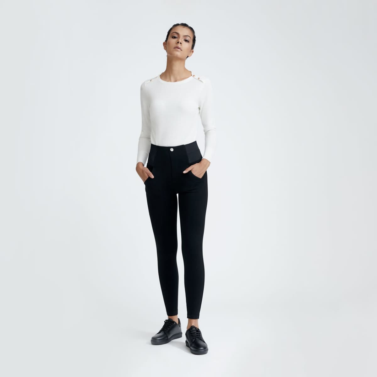 Leggings formal marca Holly Land de cintura alta color negro, mod. 145861