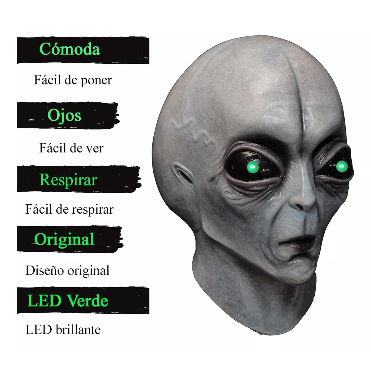 Máscara De Alienígena Led Con Fiesta De Maquillaje Halloween