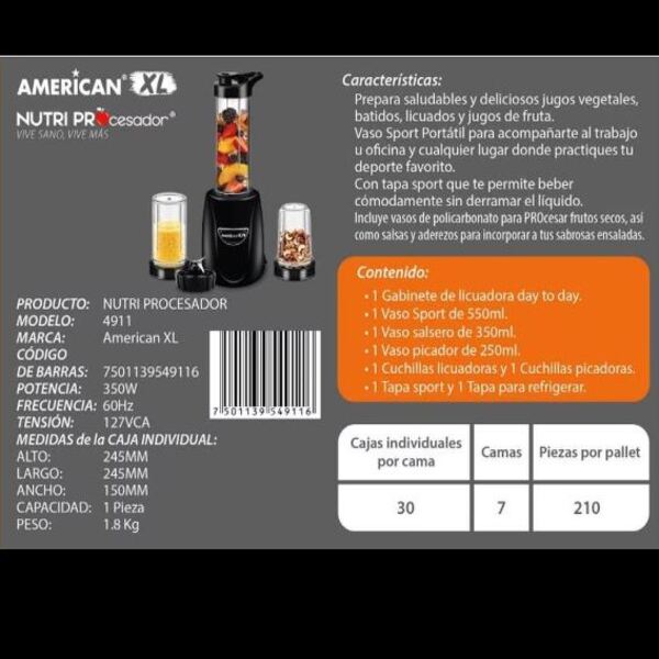 Procesador American 4911 Vaso Sport Color Negro.