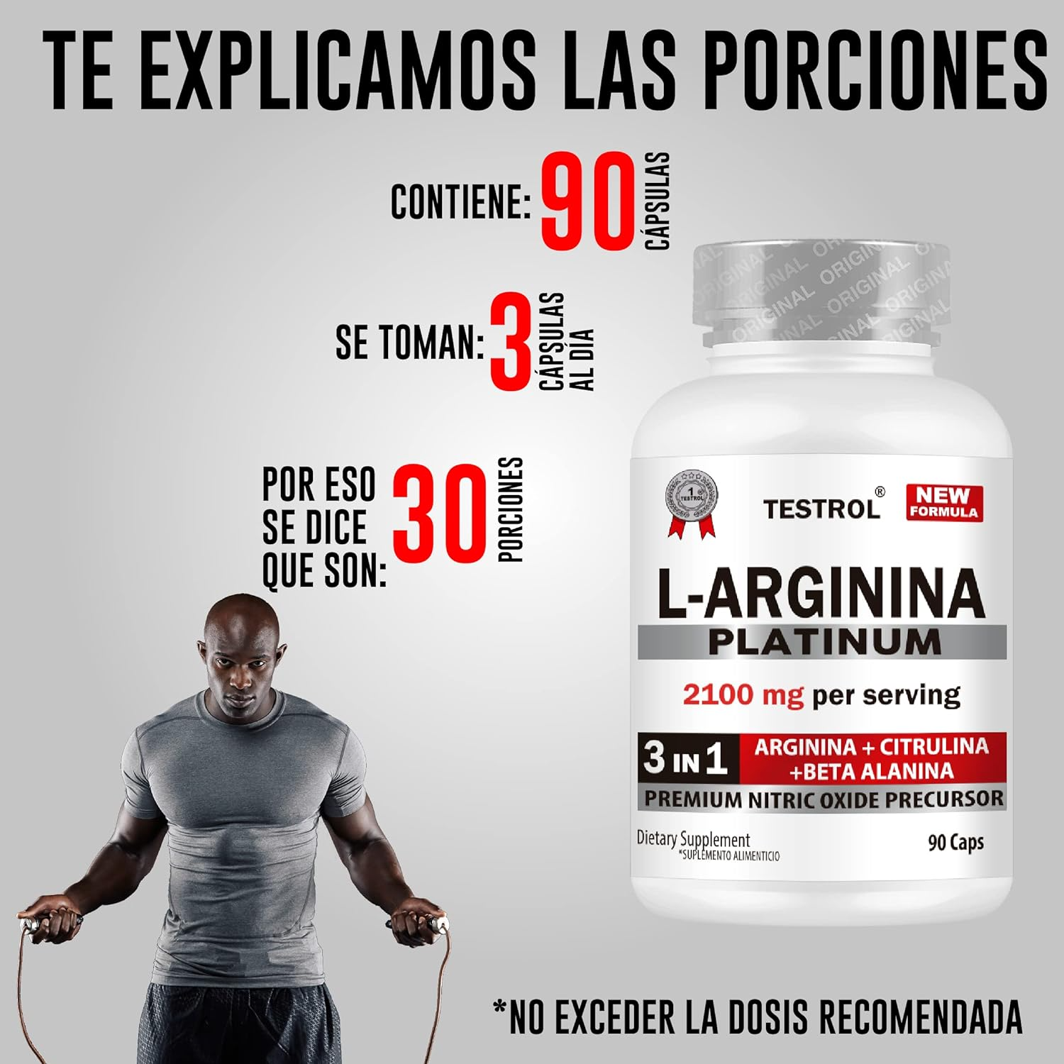 L-arginina Platinum 2100mg Testrol 3 In 1- 90 Cápsulas