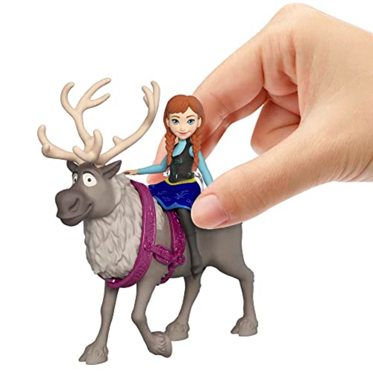 Disney Frozen Minis Anna y Sven Muñeca pequeña con reno de juguete, +3 años (Mattel HLX03)