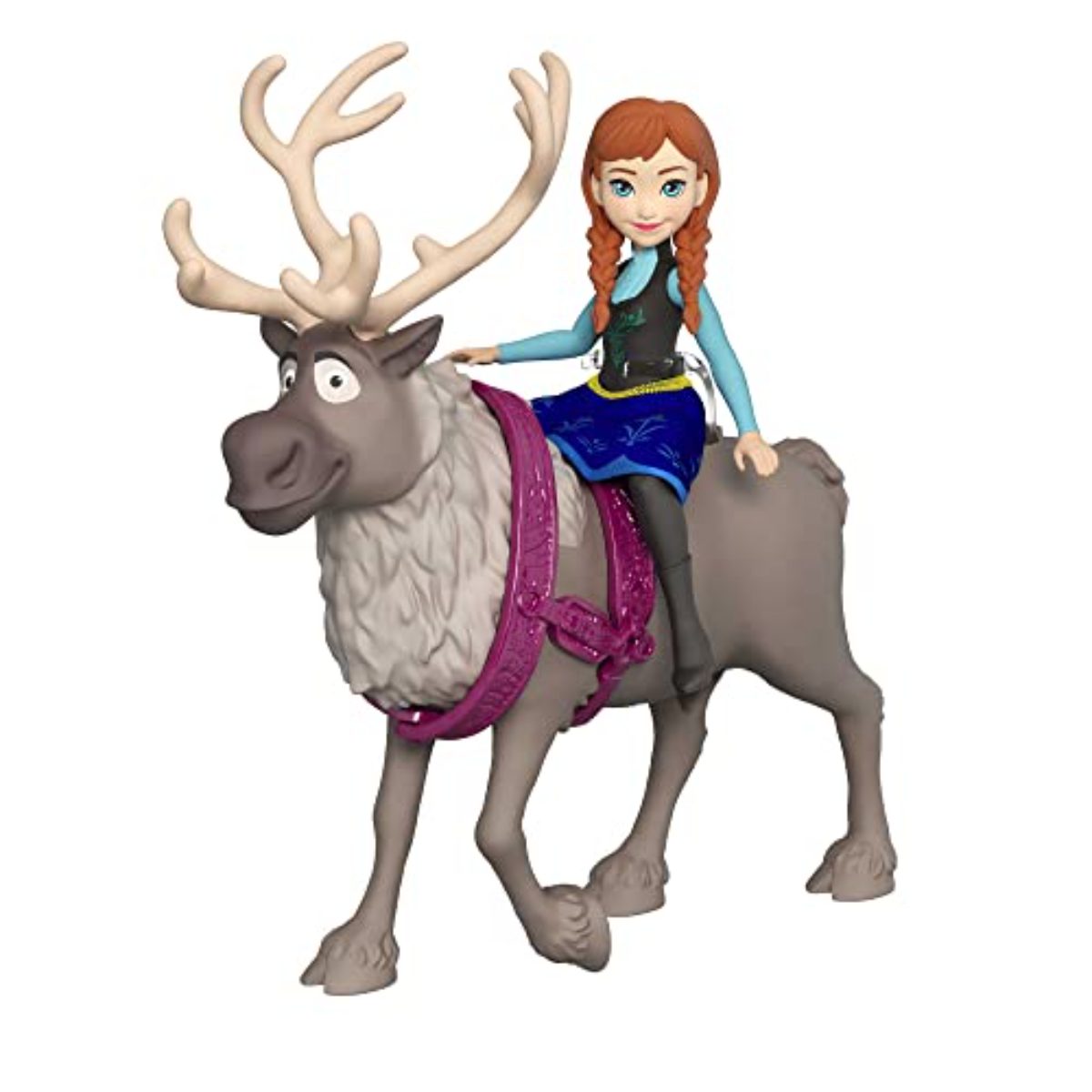 Disney Frozen Minis Anna y Sven Muñeca pequeña con reno de juguete, +3 años (Mattel HLX03)