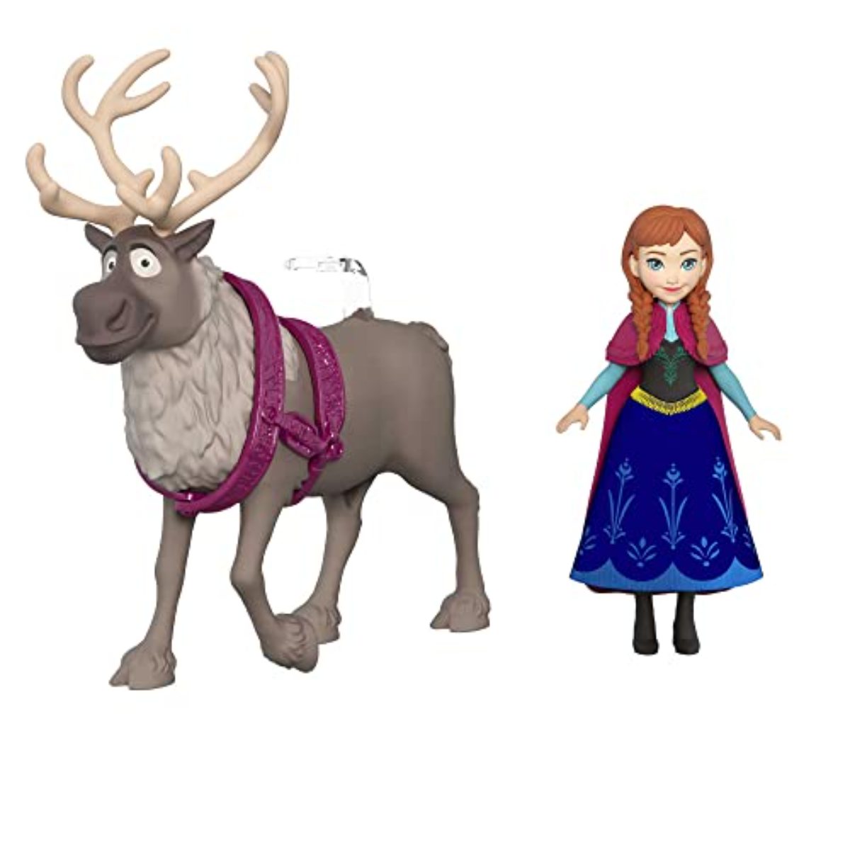 Disney Frozen Minis Anna y Sven Muñeca pequeña con reno de juguete, +3 años (Mattel HLX03)