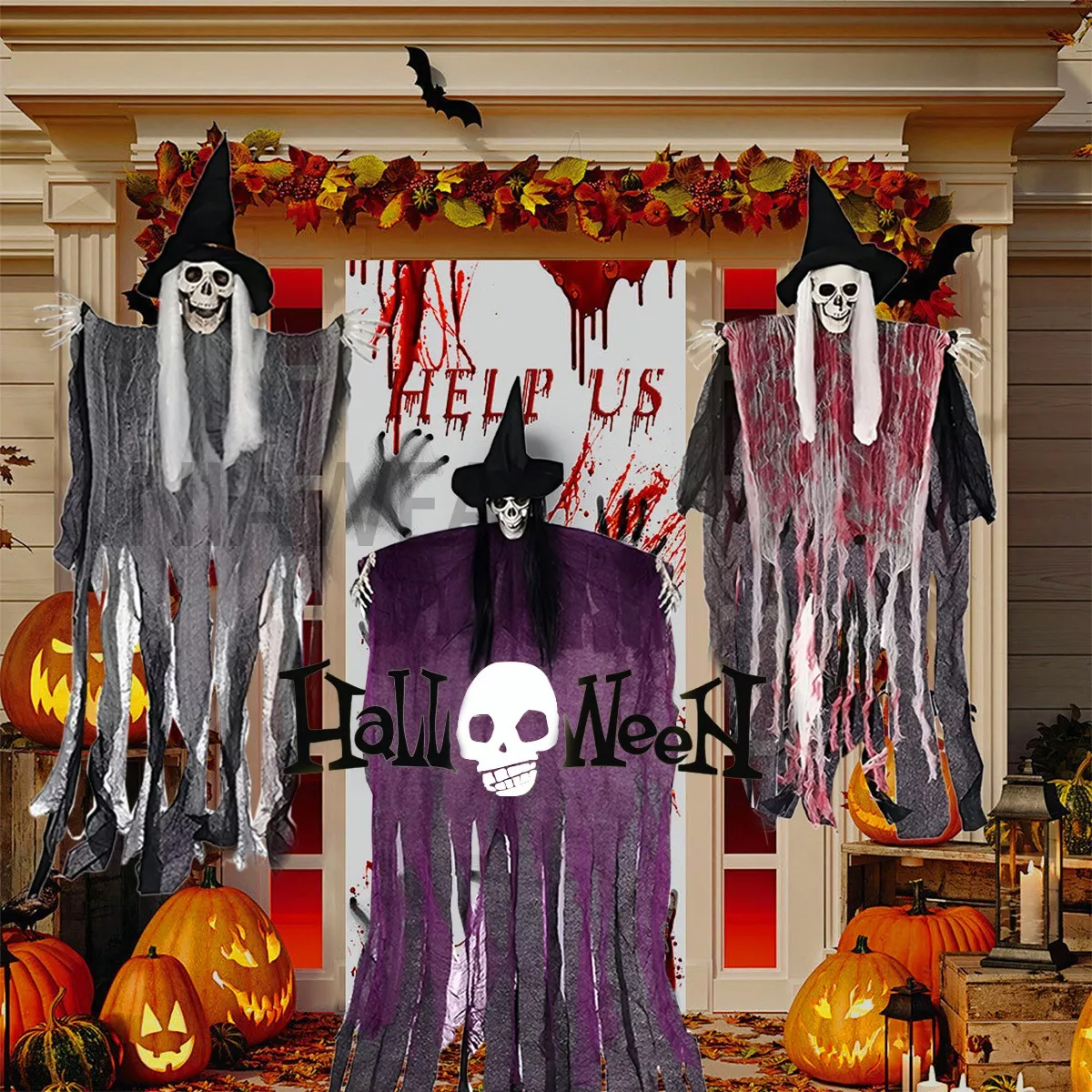Kit 3 Fantasmas Colgantes De Esqueleto Decoración Halloween