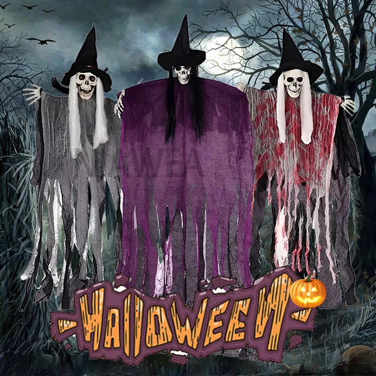 Kit 3 Fantasmas Colgantes De Esqueleto Decoración Halloween