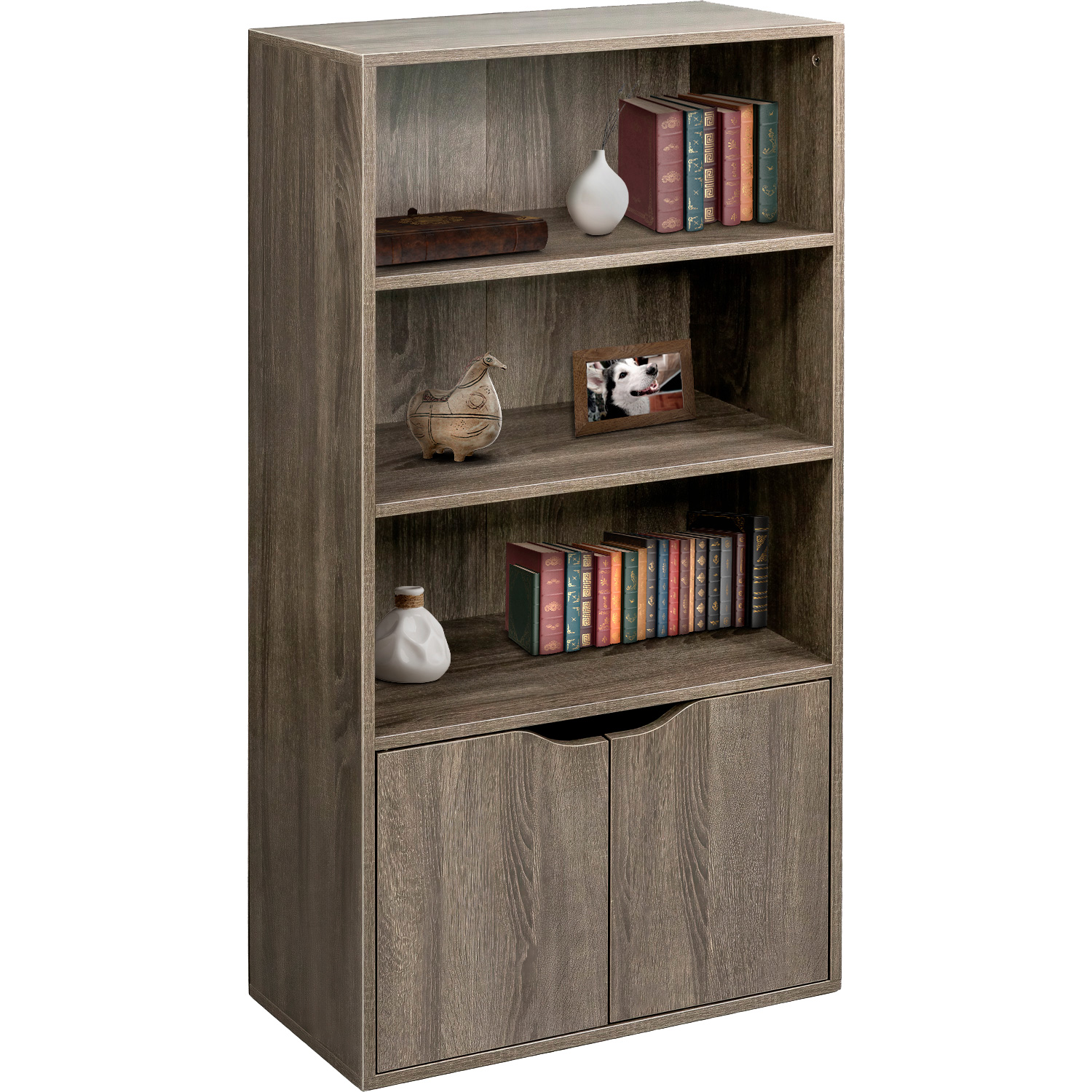 Estantería Gris 3 Niveles 2 Puertas Almacenamiento